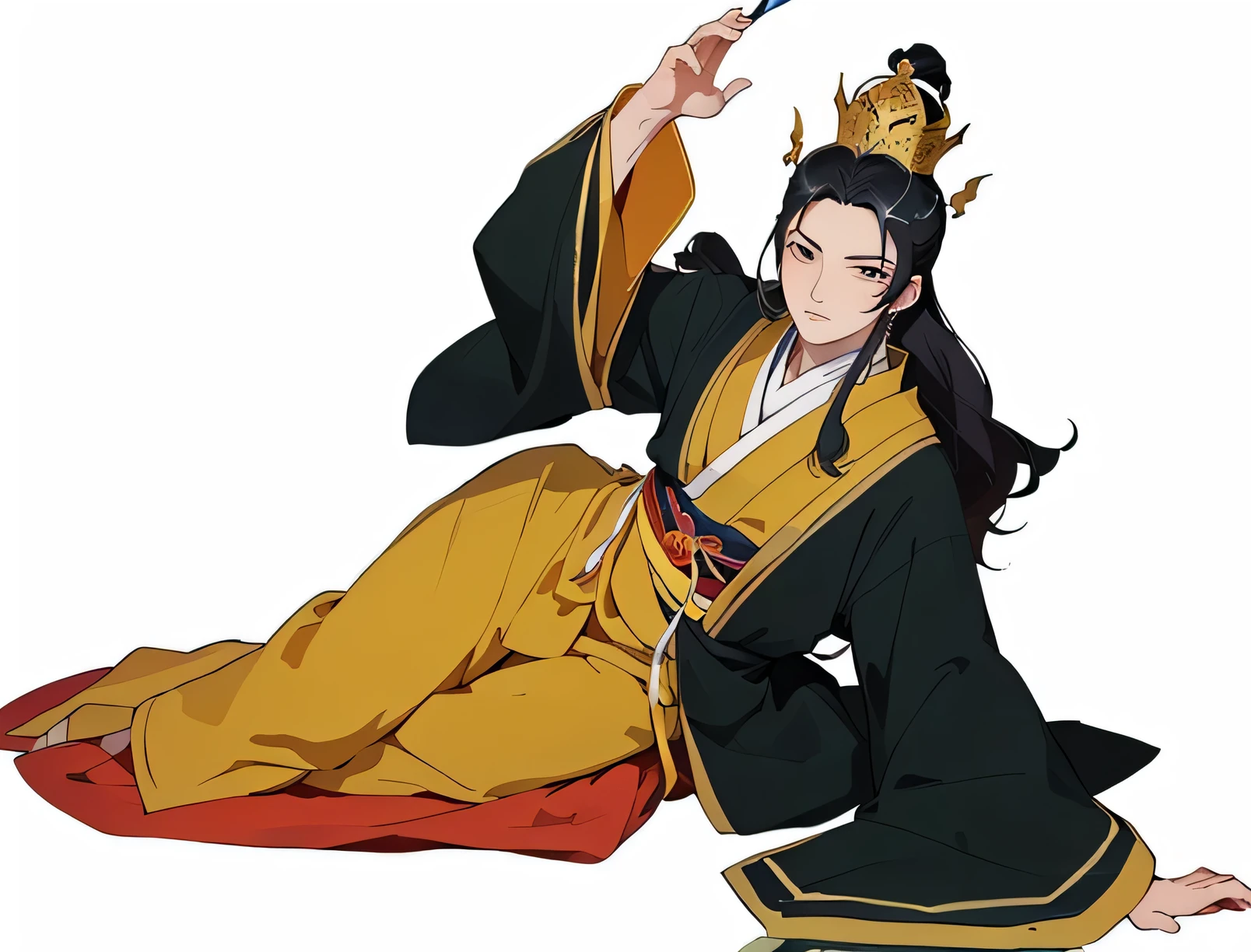 Crown Prince,Prince,A caricature,Depicted is a woman wearing a kimono、Man with a crown, Exhausted God, Since the Warring States Period, villain pose, Ninja scroll anime style, heise jinyao, Warring States period art style, Posture, Inspired by Toshusai Sharaku, Inspired by Zhou Wentianchong, bian lian