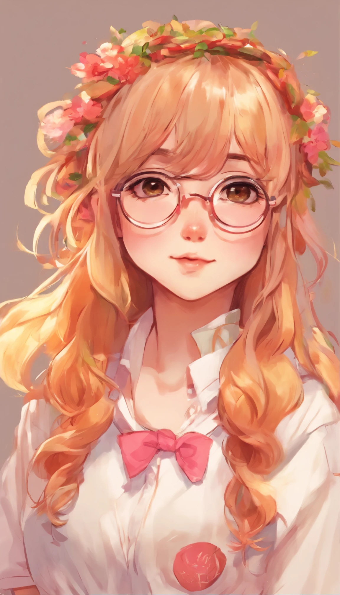 a cartoon girl with glasses and a white shirt is looking at the camera, a character portrait inspired by Ayami Kojima, tumblr, serial art, lofi portrait, in an anime style, anime style portrait, lofi girl, in anime style, with glasses, lofi artstyle, semirealistic anime style, halfbody portrait, kawaii realistic portrait, high quality portrait
