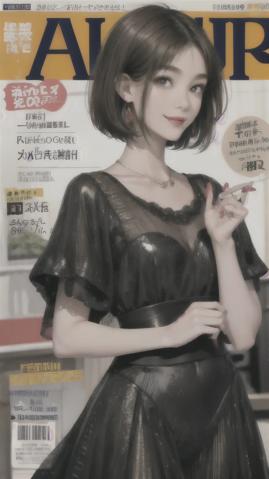 233 20-year-old female, short hair, Magazine Cover, A kind smile, lipstick
