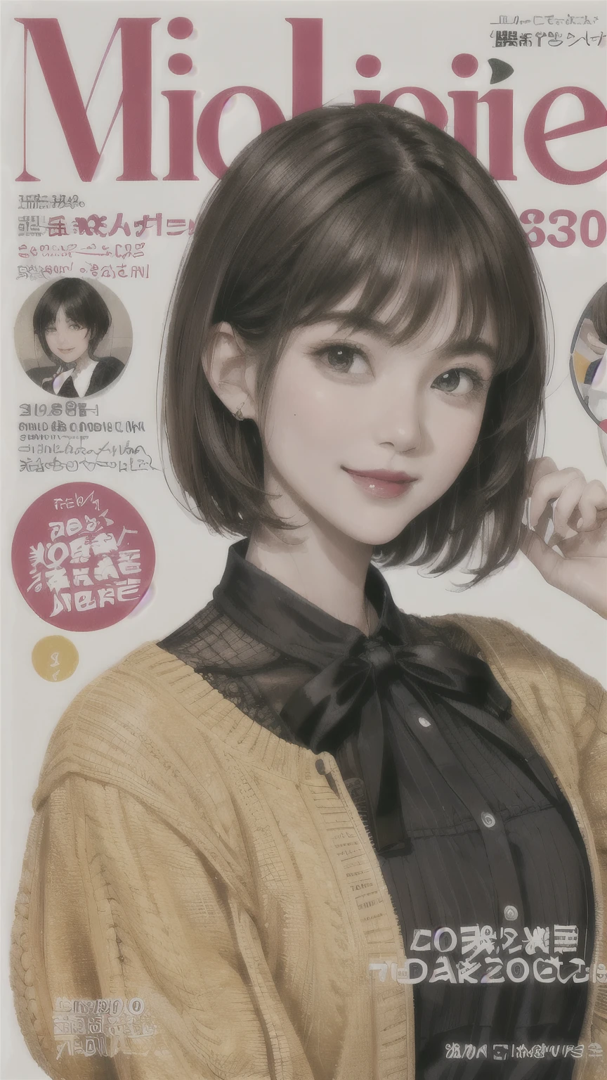 233 20-year-old female, short hair, Magazine Cover, A kind smile, lipstick