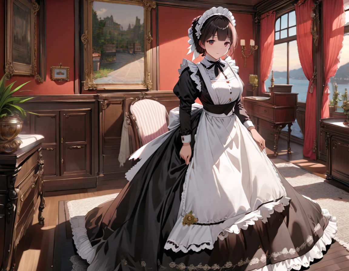 2females\(victorian maid,black long dress,full body\), BREAK ,background\(inside,victorian style room,glorious\), BREAK ,quality\(8k,wallpaper of extremely detailed CG unit, ​masterpiece,hight resolution,top-quality,top-quality real texture skin,hyper realisitic,increase the resolution,RAW photos,best qualtiy,highly detailed,the wallpaper,cinematic lighting,ray trace,golden ratio\),landscape