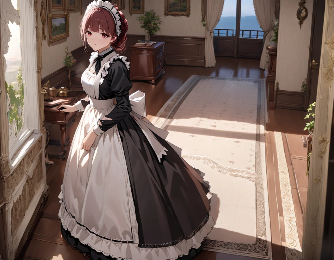 2females\(victorian maid,black long dress,full body\), BREAK ,background\(inside,victorian style room,glorious\), BREAK ,quality\(8k,wallpaper of extremely detailed CG unit, ​masterpiece,hight resolution,top-quality,top-quality real texture skin,hyper realisitic,increase the resolution,RAW photos,best qualtiy,highly detailed,the wallpaper,cinematic lighting,ray trace,golden ratio\),landscape