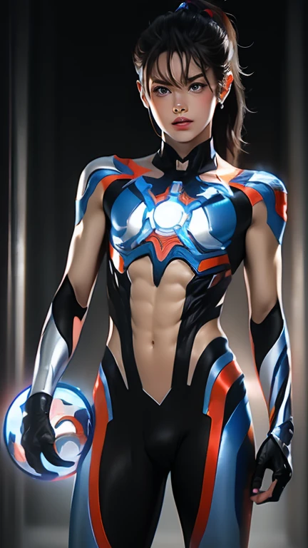 Ultraman, realistic, realistic, movie lights, young man in shiny red and silver suit, , professional photo, skin exposed, Japanese model, Japanese CGI, sexy Ultraman suit, Power Rangers set, tight thin cyber suit, with elastic all over, delicate body, small butt, muscle, abs, lewd mark, groin tattoo, thin waist, exposed belly cyber suit on both sides skin tight, slanted eyes, sharp gaze, ponytail hair, facing forward, standing facing forward, glowing sphere embedded in chest, essay exam, blue sky background, Young beautiful boy, young handsome boy, Ultraman Boy personification, Ultraman-colored latex, Ultraman-colored rubber bodysuit, Ultraman color suit, Ultraman body suit, muscles, abs, mask off Ultraman Boy, Ultraman Boy without mask, Ultraman Boy suit, Ultraman Boy cosplay, Ultraman Boy costume, 15 year old  Ultraman Boy with face exposed, Ultraman without mask Boy, Ultraman without mask, medium-length hair, ponytail hair, color timer on chest, energy drain on chest, Ultraman Boy, boy's face, young boy with long hair, Ultraman Boy cosplayer, exposed face, 13 to 15 years old Boy, high definition, highest quality, best masterpiece, highest clarity, highest resolution, 8K, 16K, 32K, CG art, highest detail, Full body shot, full body view, Belly-baring Ultraman-colored bodysuit, belly-baring Ultraman-colored bodysuit, revealing bodysuit, lewd mark, crotch tattoo, abdominal muscle openwork bodysuit, abdominal muscle visible bodysuit,