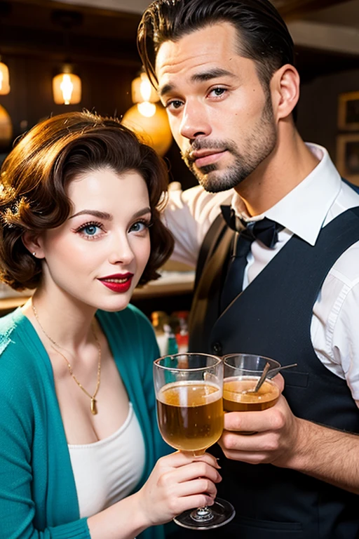 40s men and women drinking party Color