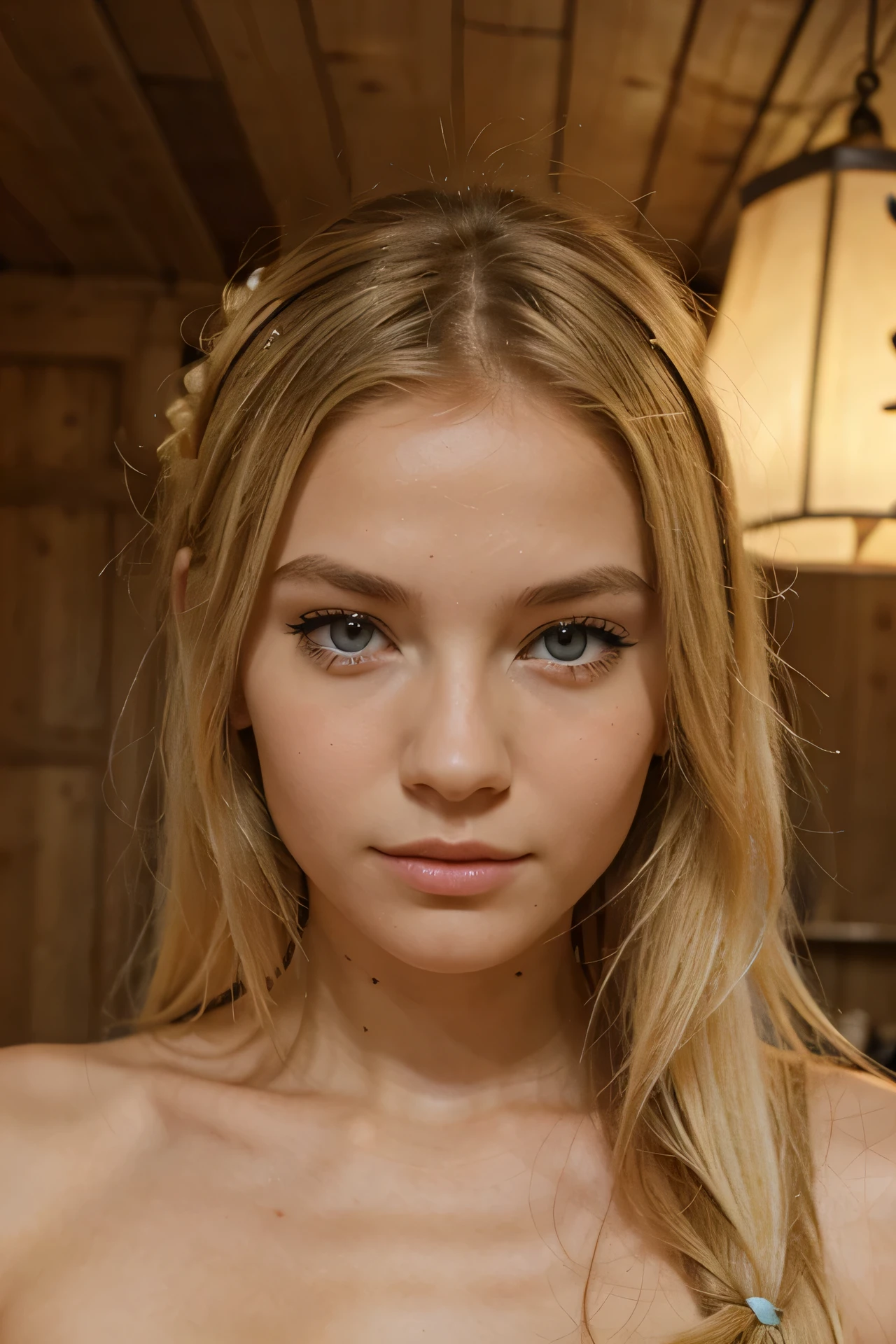 fais moi une fille blonde avec des yeux en amandes et des levres pulpeuses 