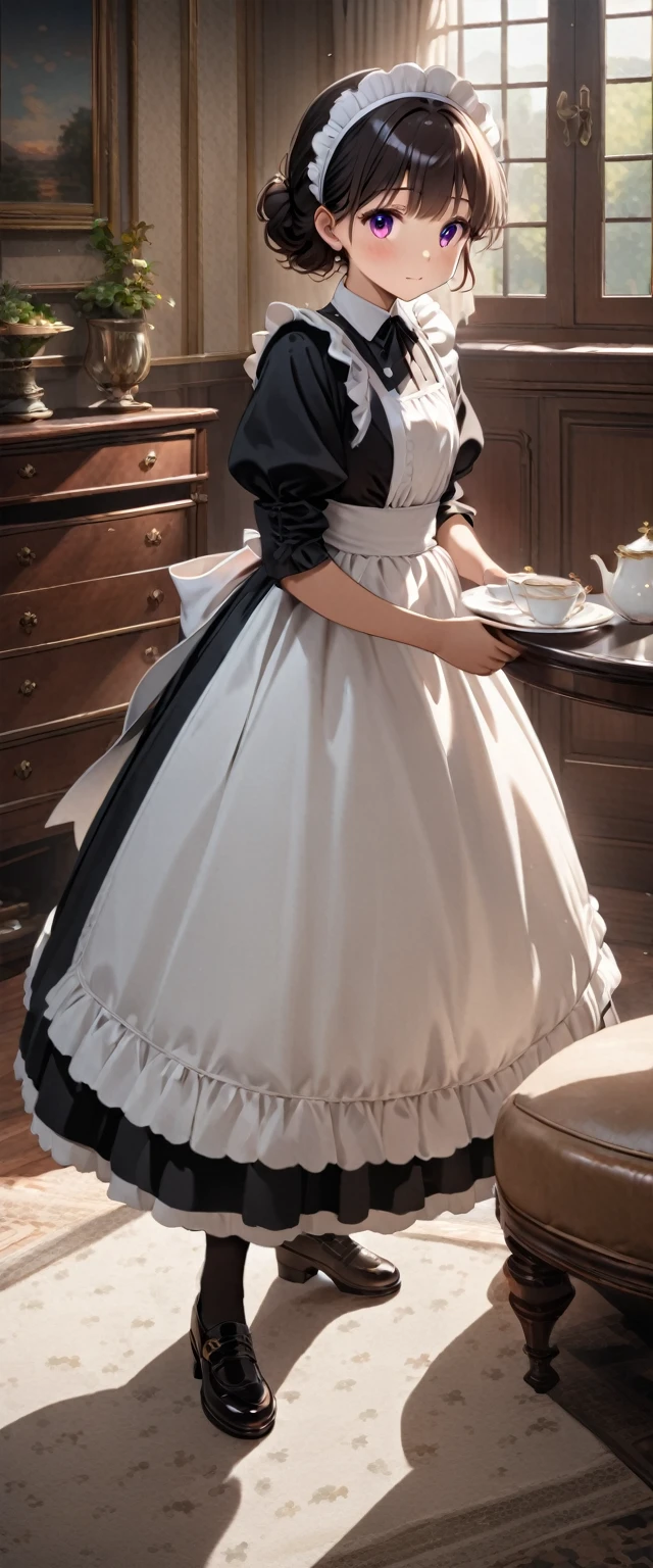 female\(cute,age of 10,ir,cosmic eyes,victorian maid,black long dress,full body,slip,throw holding teaset away\), BREAK ,background\(inside,victorian style room,glorious,colorful,cute\), BREAK ,quality\(8k,wallpaper of extremely detailed CG unit, ​masterpiece,hight resolution,top-quality,top-quality real texture skin,hyper realisitic,increase the resolution,RAW photos,best qualtiy,highly detailed,the wallpaper,cinematic lighting,ray trace,golden ratio\)