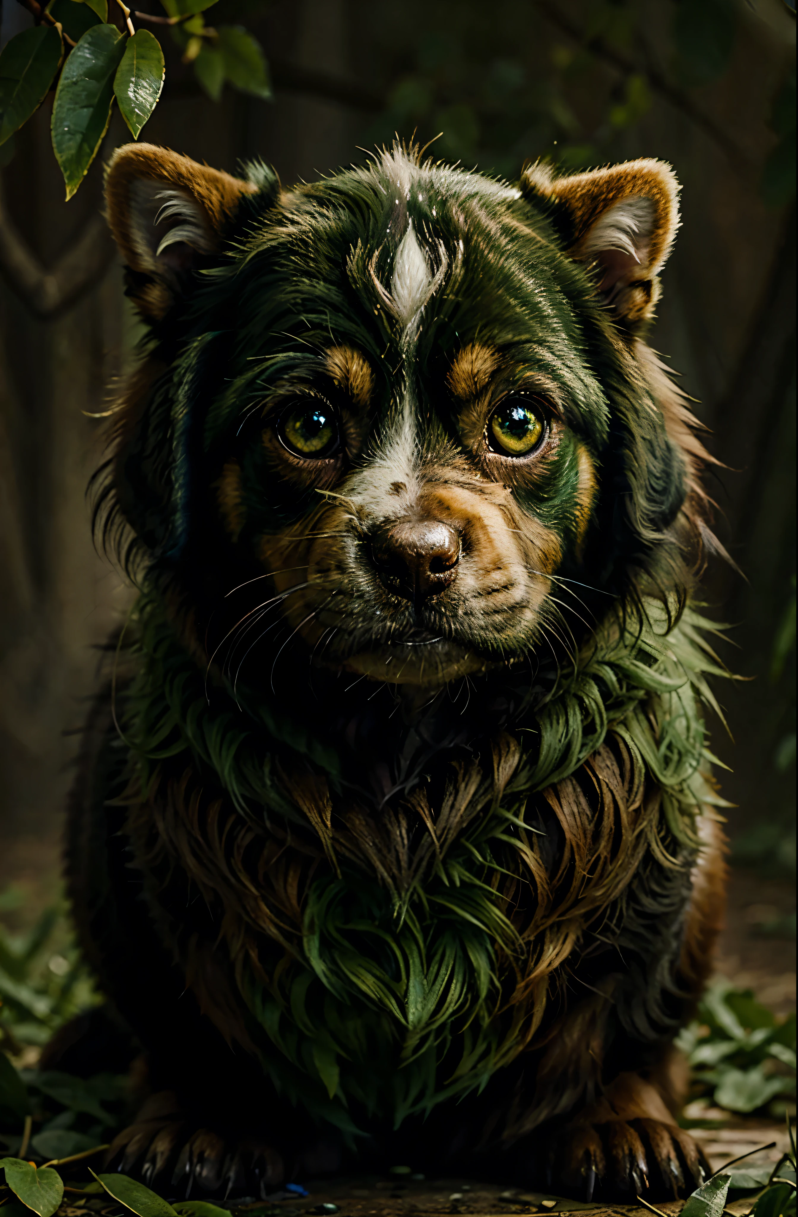 puppy with green eys in oil painting