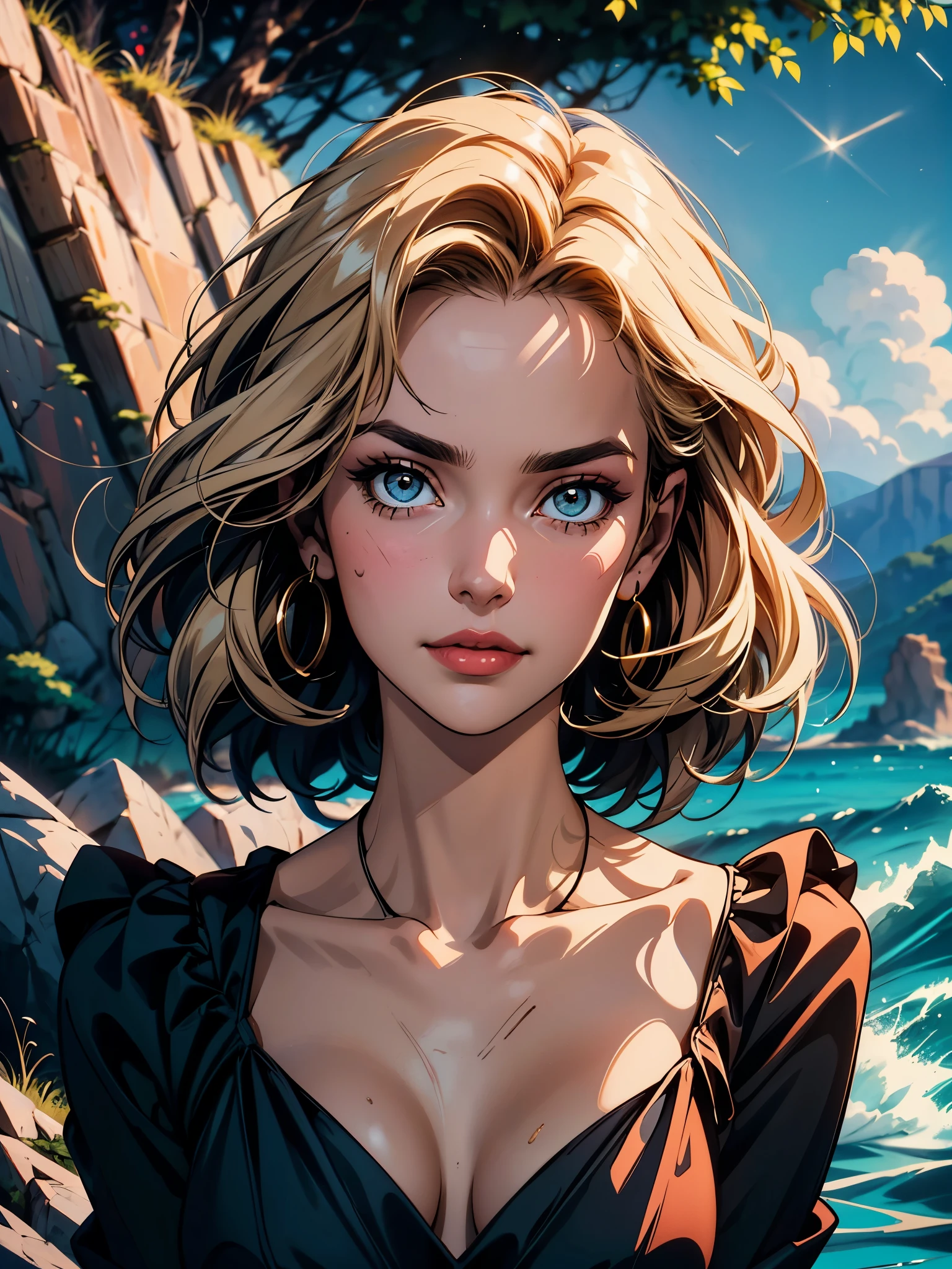 The constellations form infinite paisleys in the sky The condensation tumbles down and erases all my sight And is it in the nightmare map of the cosmos up high? Or is
it in the signs? Or stranger still, just in my eyes?, art by Clayton Crain, Stjepan Sejic, Rachel Walpole, Jeszika Le Vye, Peter Mohrbacher, thunder and portal and dark
magic and starlight, 1girl, blond, sexy, Saturn, Jupiter, canyon, cliffs, ocean, waves, Fisheye Lens, (tattered clothing), pine forest background,
maple trees, close up, view_from_below, low_angle, vivid colors, day, sunlight, extremely detailed))), very seductively provocative smirk, sultry look, seductive,
