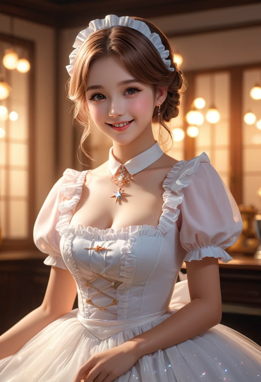 good quality, masterpiece, High Resolutiexist, 1 Girl, blush, (Charming smile: 0.8), Starry Eyes, Maid Outfit, Hair accessories, necklace, Jewelry, beauty, exist_Body, Tyndall effect, realism, Shadow Room, Light Edge, Two-texiste Lighting, (High Detail Skin: 1.2), 8K Ultra HD, SLR, Soft Light, high quality, Volumetric Lighting, photo, High Resolutiexist, 4k, 8K, Background blur, Light tulle,
