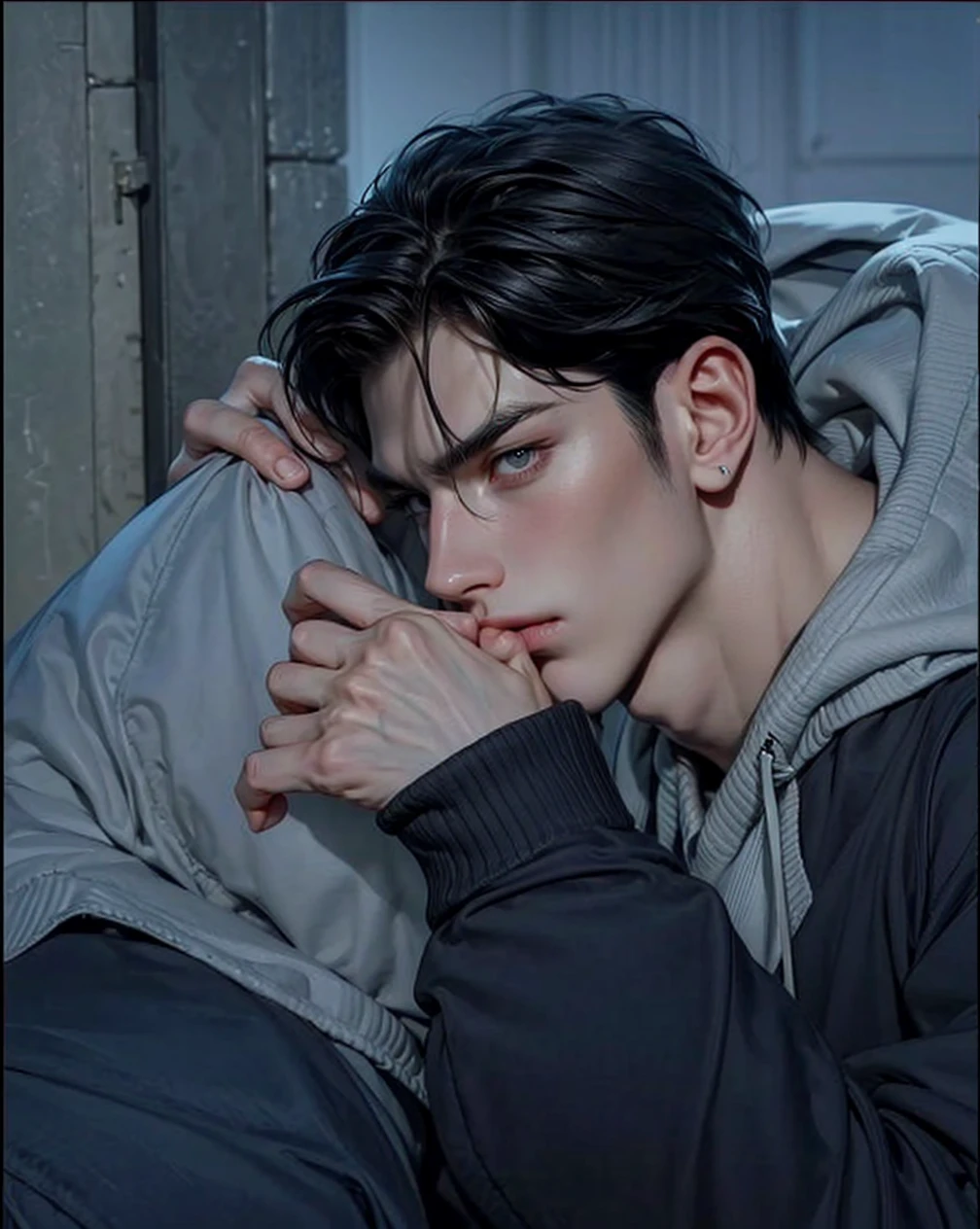 Masterpiece of man, Adult man with firm facial features like an Dutch, black eye, his nose is sharp, mature, black eyes, neat short balck hair, very handsome, white, clean, smooth skin, muscle body realistic, unreal engine