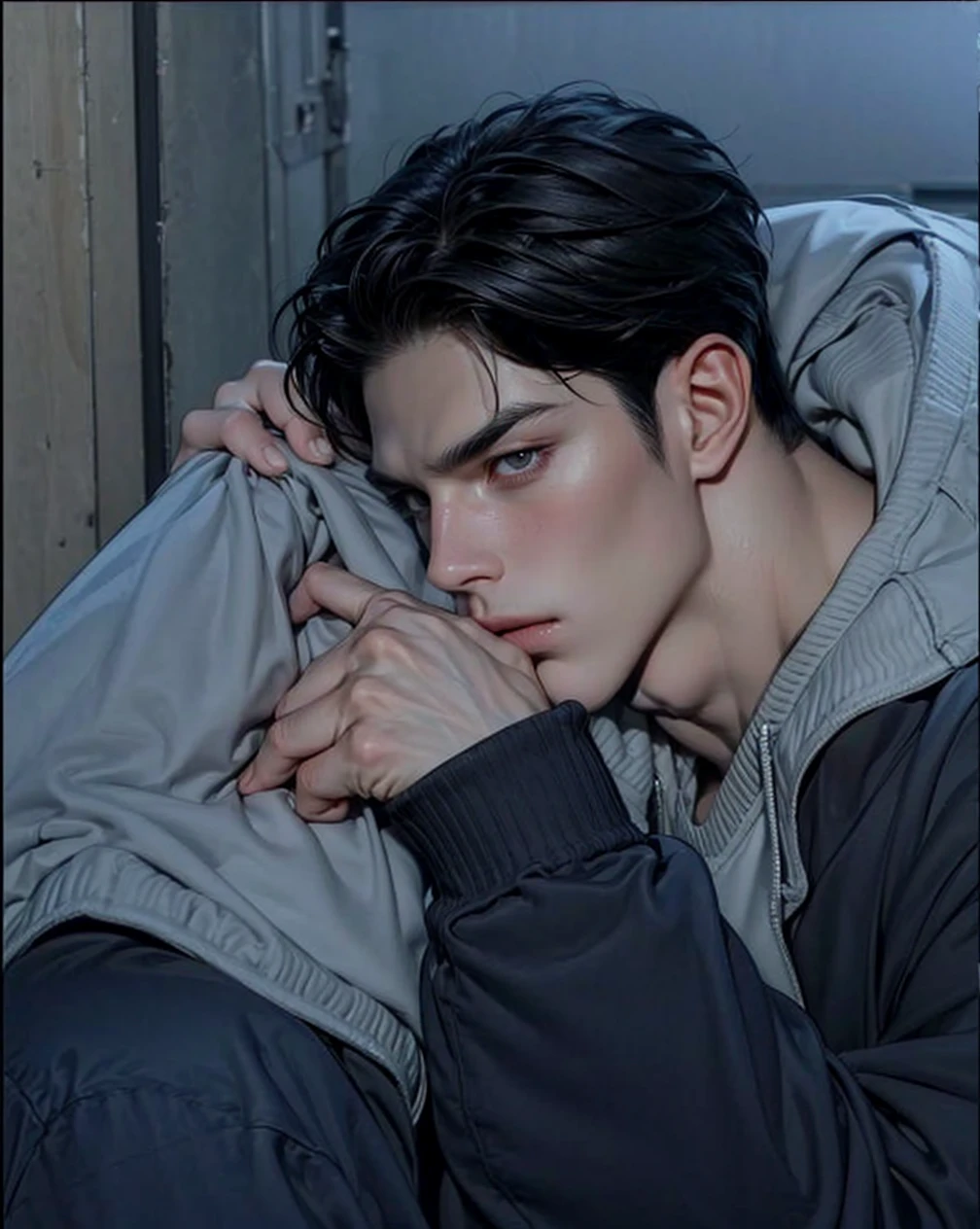 Masterpiece of man, Adult man with firm facial features like an Dutch, black eye, his nose is sharp, mature, black eyes, neat short balck hair, very handsome, white, clean, smooth skin, muscle body realistic, unreal engine