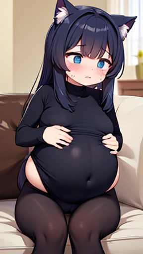 Cat ear、work、Looks very painful、Small face、adult、Very embarrassed look、Big Breasts、Very impatient、Trembling、Sweating、Are pregnant、disease、abdomen、abdomen、Wearing tights、Show only your belly、Last month of pregnancy、１One navel、Sitting on the sofa、(((Giant belly)))、(((Big belly)))、Are fat、No exposure