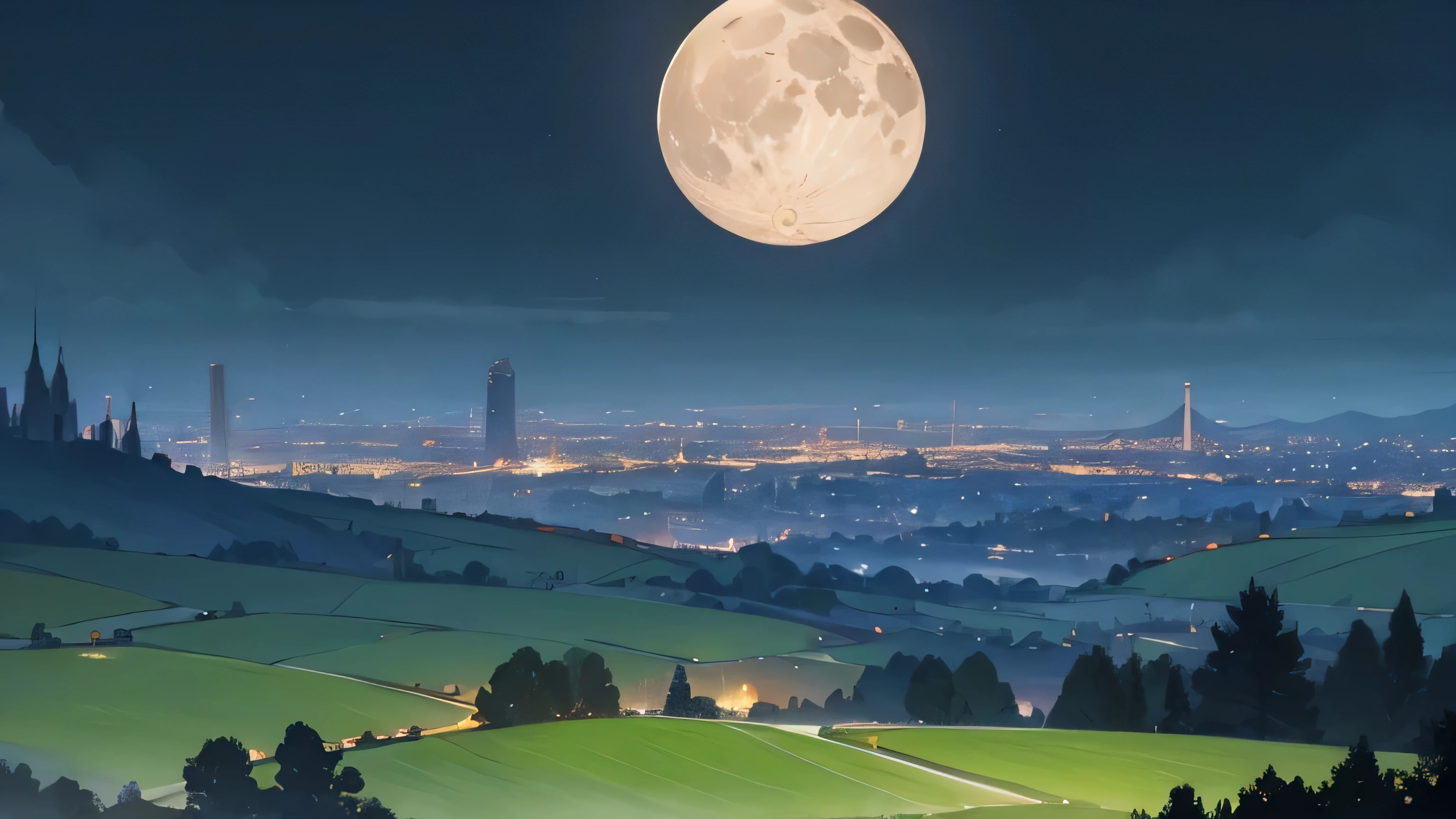 landscape Fantasy moon dark Watching from the city countryside The foreground is dark