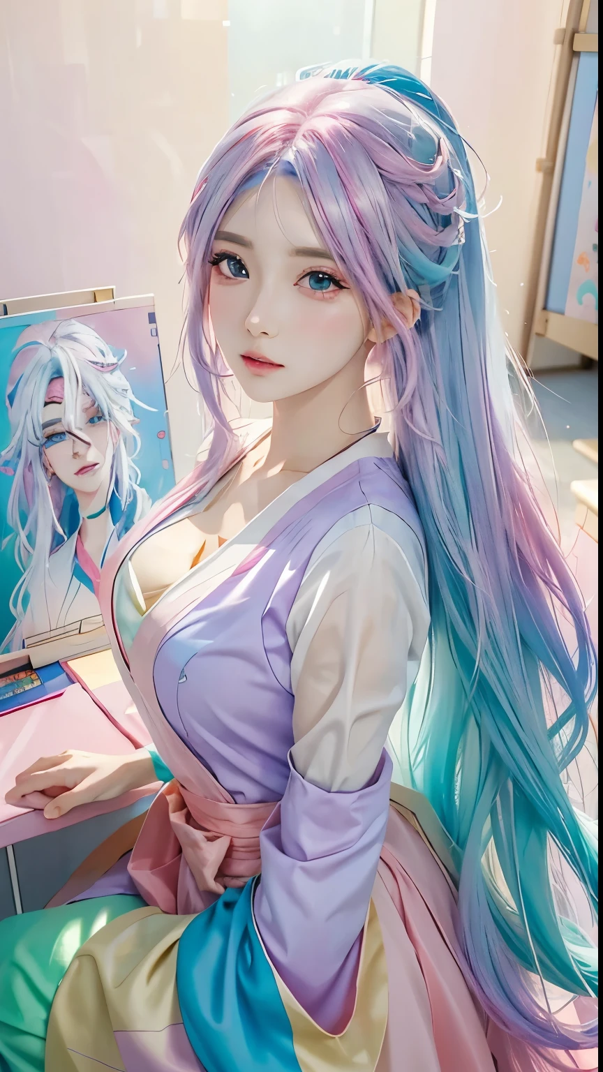 Anime girl with colorful hair and colorful dress, rossdraws pastel vivid, rossdraws cartoon vibrant, Anime Style 4k, Beautiful anime portraits, art germ colorful!!!, ! Dream Art Workshop, Beautiful Anime Girls, Anime style digital art, anime art wallpaper 4k, anime art wallpaper 4k, Digital anime art, Highly detailed art gems