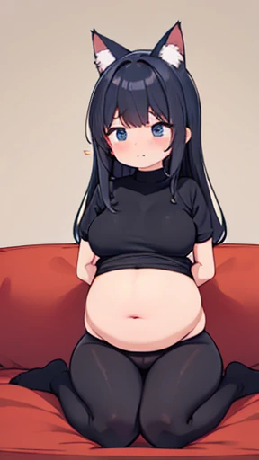 Cat ear、work、Looks very painful、Small face、adult、Very embarrassed look、Big Breasts、Very impatient、Trembling、Sweating、Are pregnant、disease、abdomen、abdomen、Wearing full-body tights、Show only your belly、Last month of pregnancy、１One navel、Sitting on the sofa、(((Giant belly)))、(((Big belly)))、Are fat、No exposure