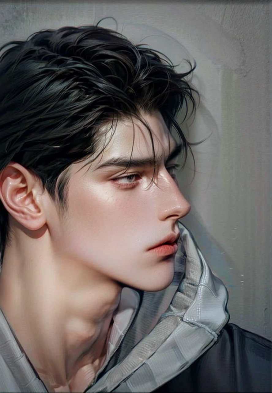Masterpiece of man, Adult man with firm facial features like an Dutch, black eye, his nose is sharp, mature, black eyes, neat short balck hair, very handsome, white, clean, smooth skin, muscle body realistic, unreal engine