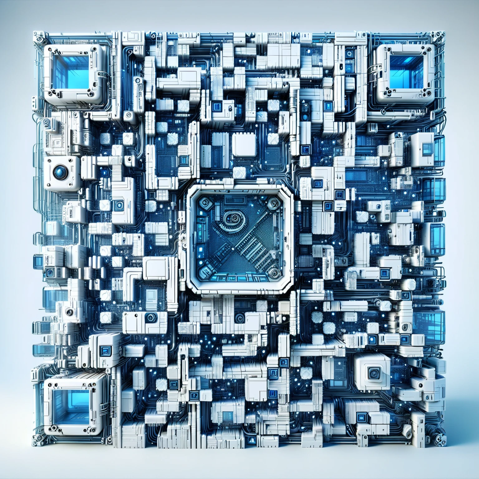 (Quilted paper art), Digital Art，Cyberpunk，(White ceramic housing)，blue transparent glass，3D rendering，ray tracing，Reasonable structure，Complex internal structure,(Clear lines, High sharpness,best quality, masterpiece, 4K ),ais-mechdystopia