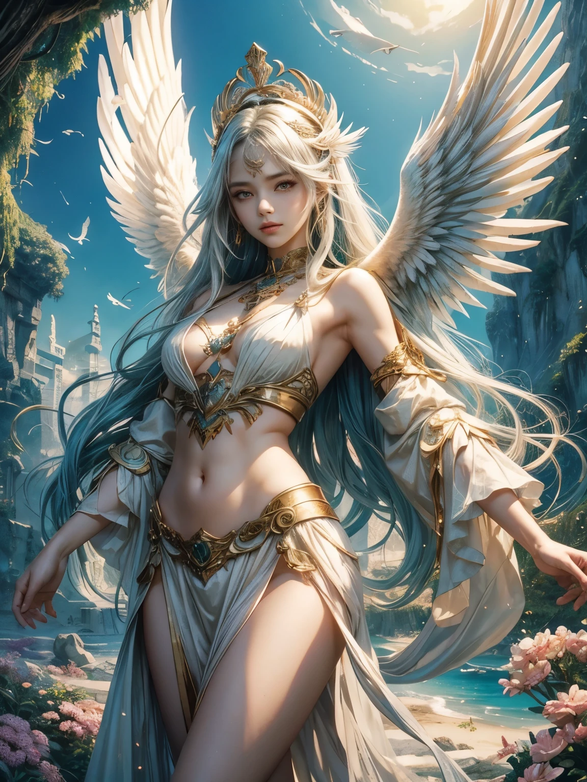 highest quality,美Shii顔,Charm,美Shii,anime,Fantasy,Ancient Greek Style,Natural paradise background,Feathered Man,Angel,god々Shii,girl