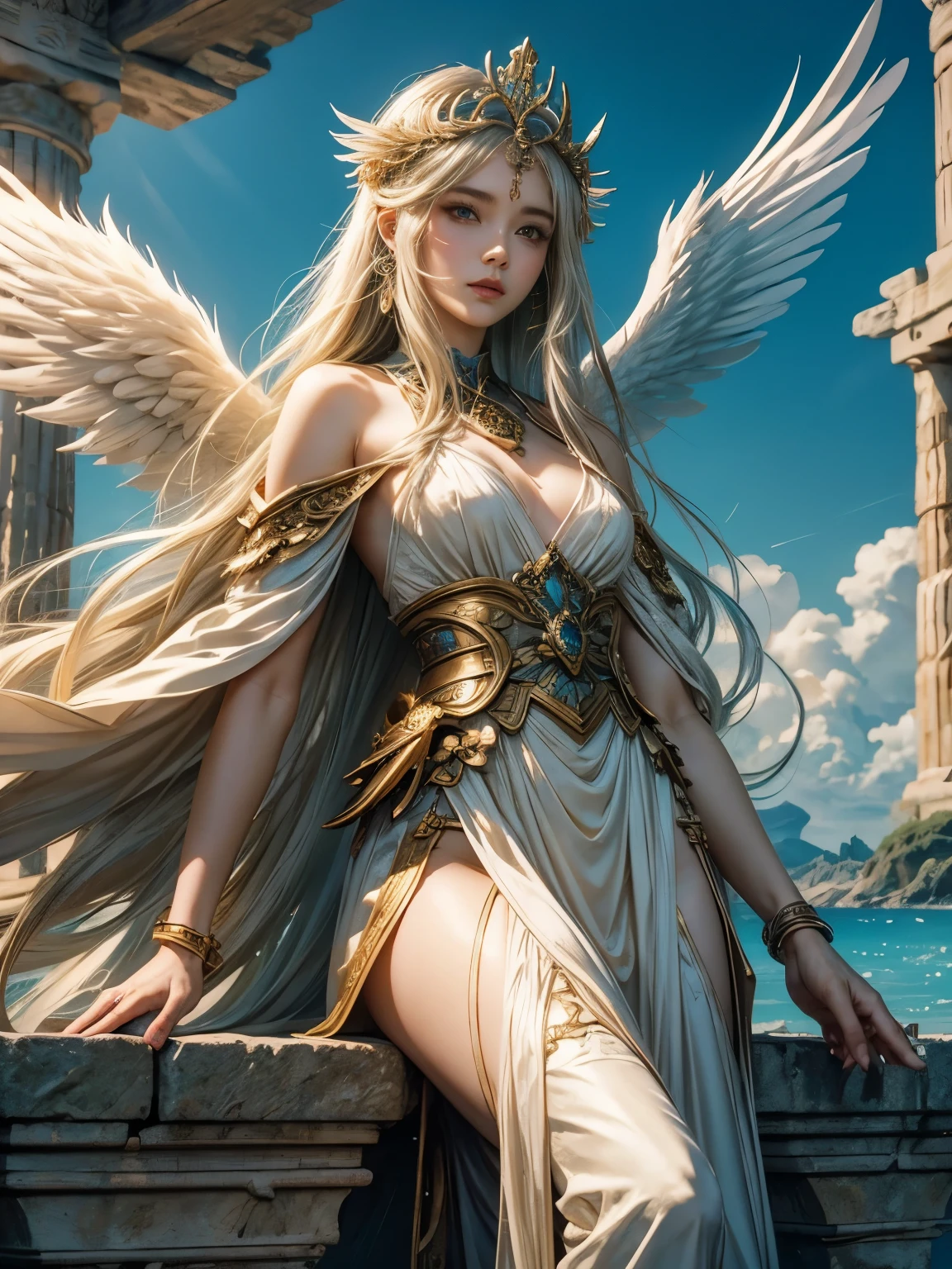 highest quality,美Shii顔,Charm,美Shii,anime,Fantasy,Ancient Greek Style,Natural paradise background,Feathered Man,Angel,god々Shii,girl