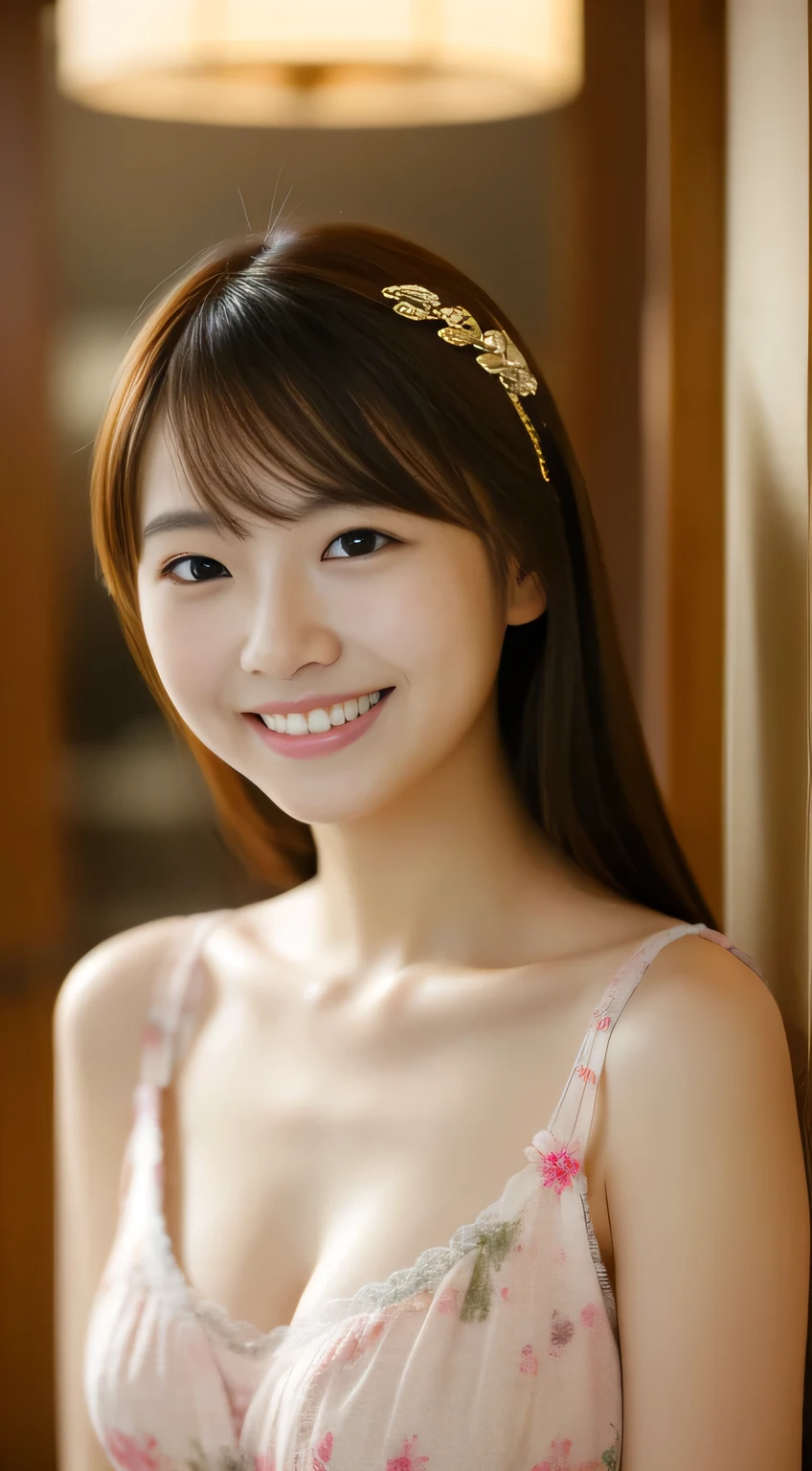masterpiece,best quality,(Japanese ),((Beautiful girl)),cleavage,indoor,(perfect body beauty:1.2),(shy smile),beautiful teeth,