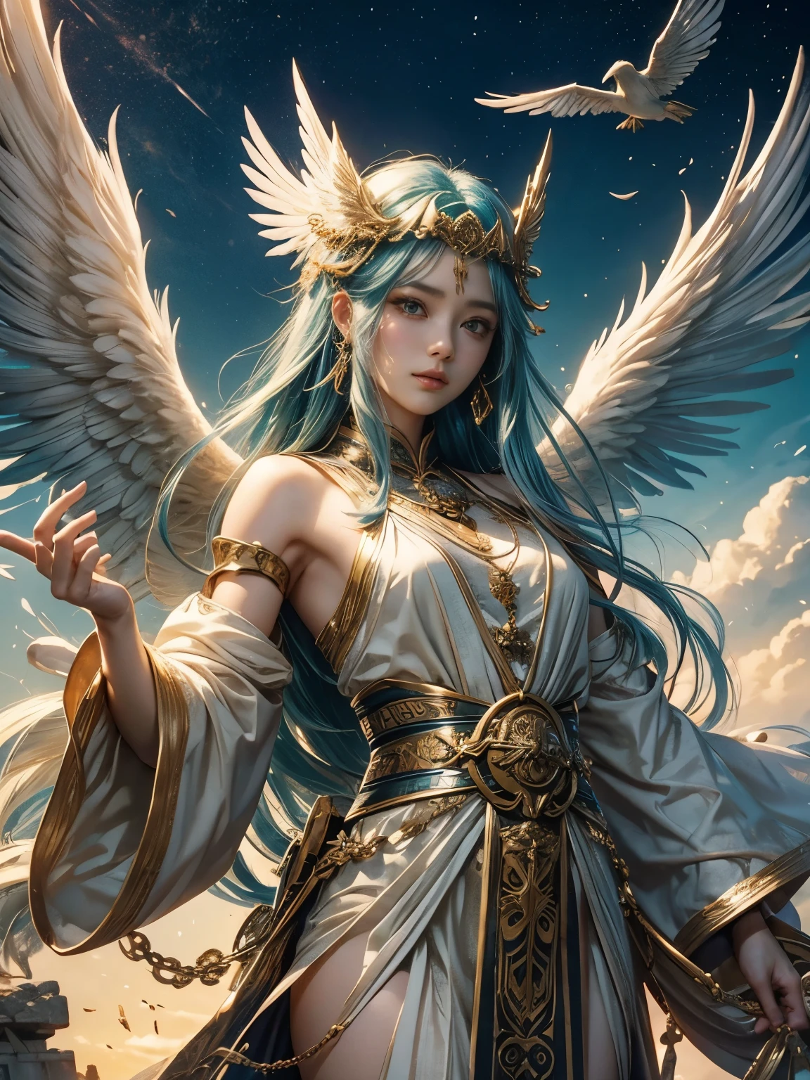 highest quality,美Shii顔,Charm,美Shii,anime,Fantasy,Ancient Greek Style,美Shii光の溢れる背景,Feathered Man,Angel,god々Shii,girl