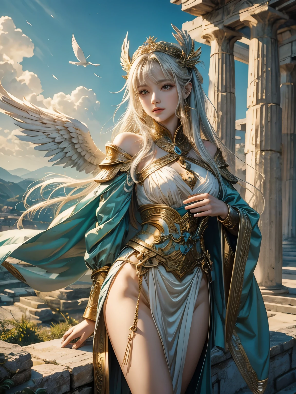 highest quality,美Shii顔,Charm,美Shii,anime,Fantasy,Ancient Greek Style,美Shii光の溢れる背景,Feathered Man,Angel,god々Shii,girl