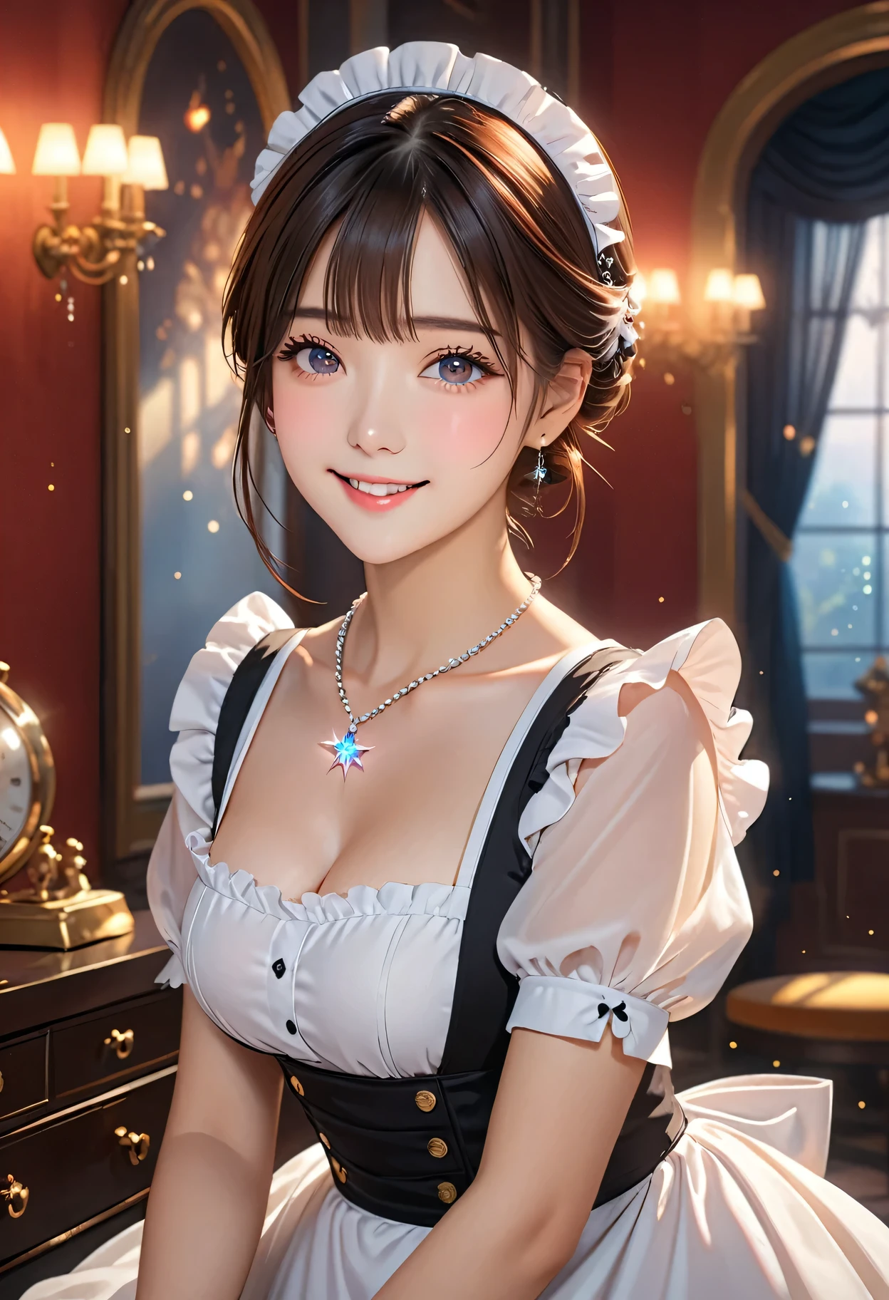 good quality, masterpiece, High Resolutiexist, 1 Girl, blush, (Charming smile: 0.8), Starry Eyes, Maid Outfit, Hair accessories, necklace, Jewelry, beauty, exist_Body, Tyndall effect, realism, Shadow Room, Light Edge, Two-texiste Lighting, (High Detail Skin: 1.2), 8K Ultra HD, SLR, Soft Light, high quality, Volumetric Lighting, photo, High Resolutiexist, 4k, 8K, Background blur, Light tulle,
