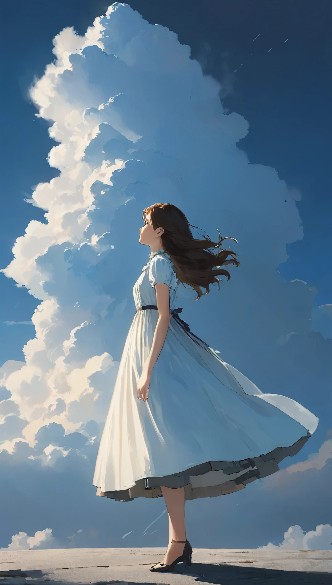 (highest quality, masterpiece), One girl, From the side, cloud, Contrasting, dress