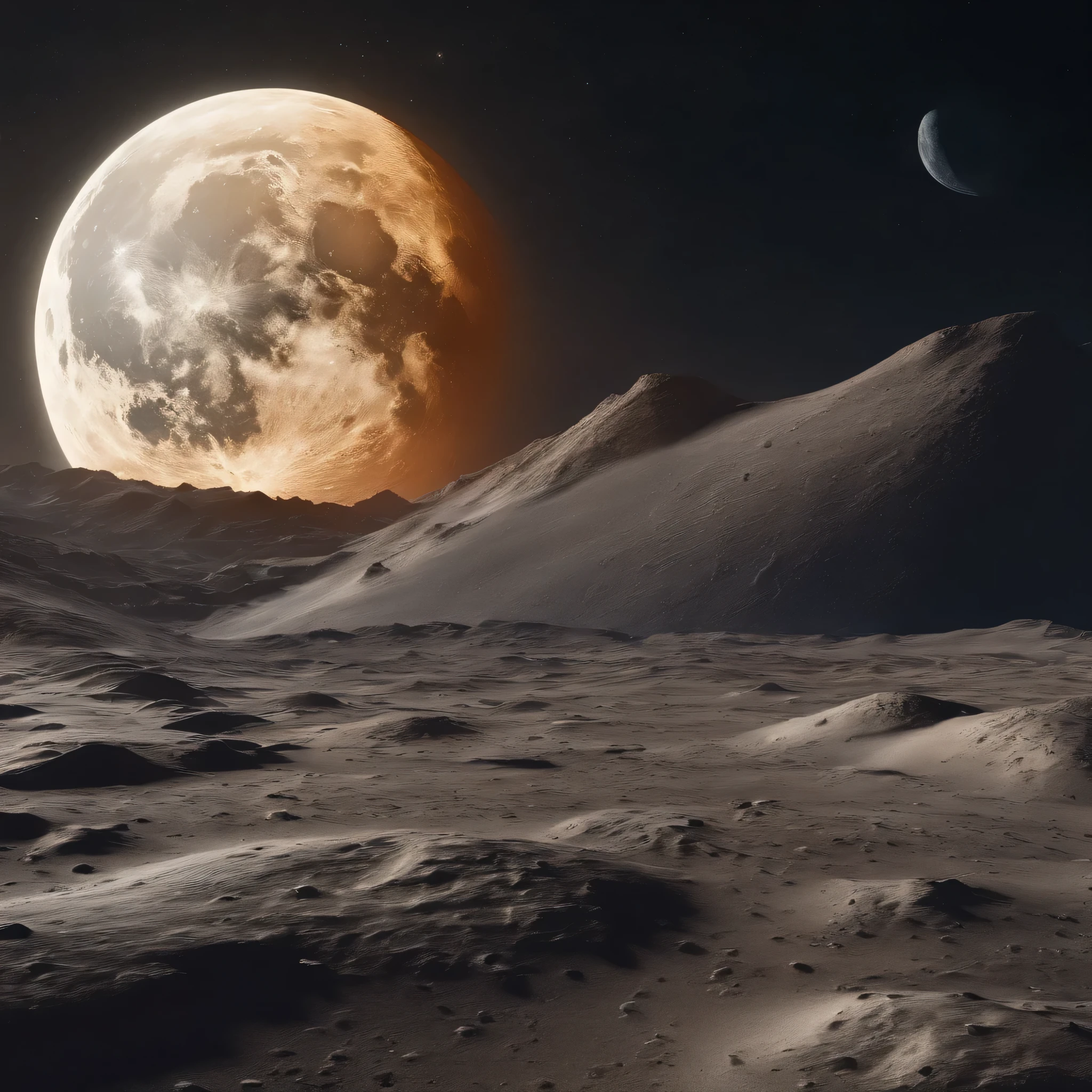 Main part、upscale、Excellent image quality、8K picture quality、Beautiful starry sky pictures、Gorgeous、arched galaxy:1.25、Arafud's view of the Earth from the Moon's surface, Moon surface, Space photos, On the Moon, Moon background, Moon background, On the Moon, Lunar soil, Space photos, Moon surface, Focus on the Moon, On the Moon, Many meteorite craters:1.9, Huge earth in the sky