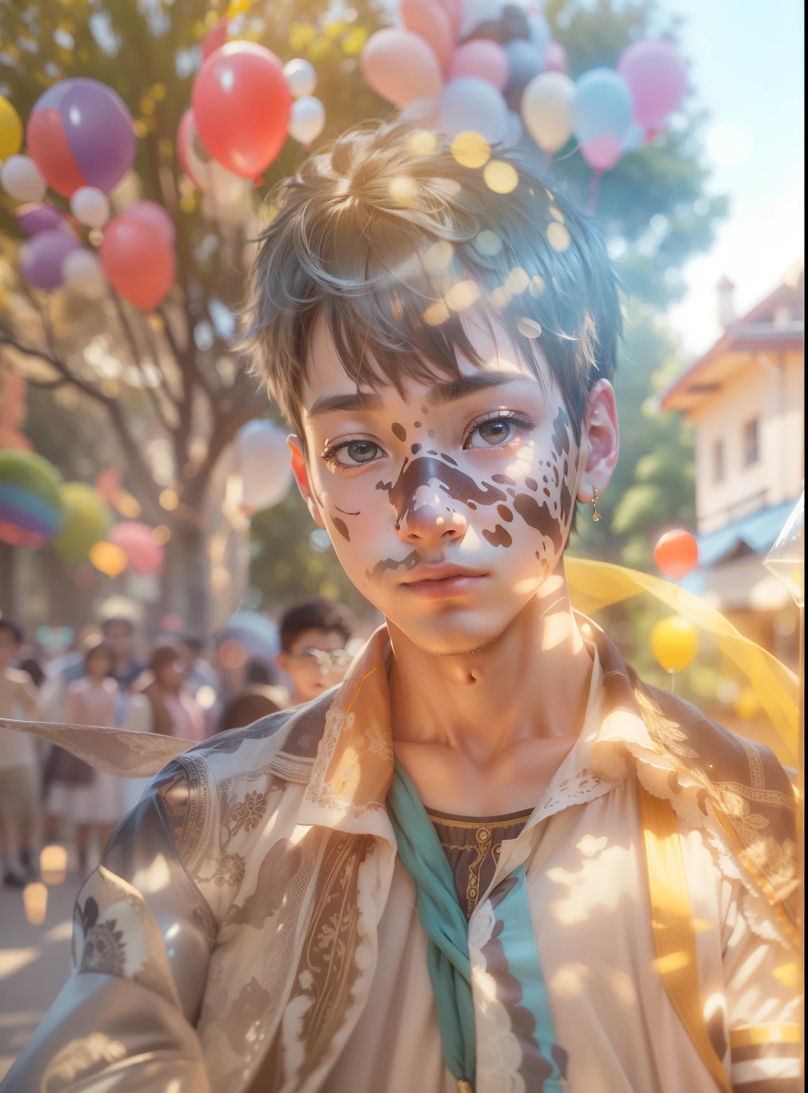 ((Enhance Person)), a boy, zoo, many balloons, perfect quality, clear focus (clutter - home: 0.8), (masterpiece: 1.2) (realistic: 1.2) (bokeh) (best quality) (detailed skin: 1.3) (intricate details) (8K) (detail eyes) (sharp focus),