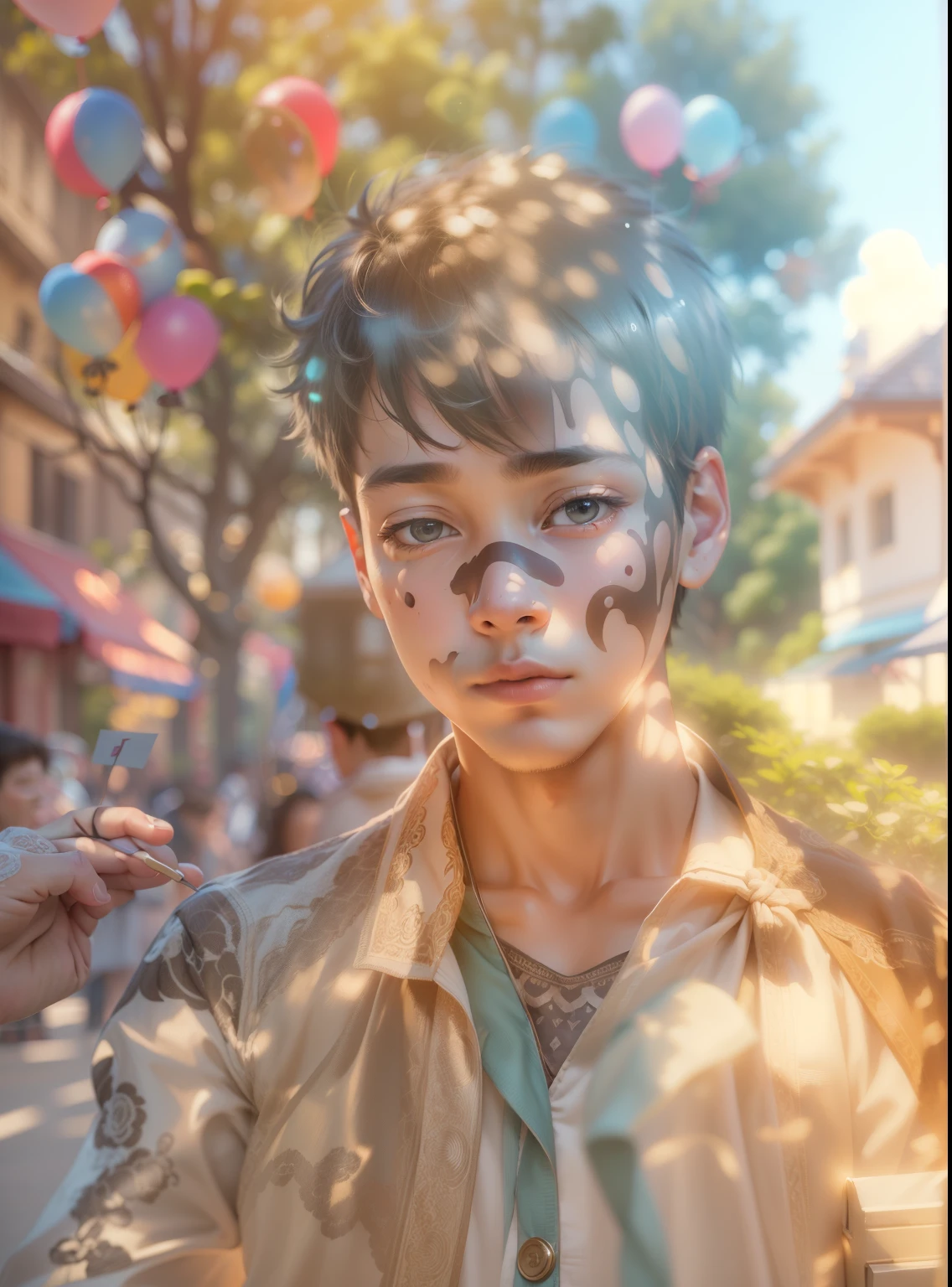 ((Enhance Person)), a boy, zoo, many balloons, perfect quality, clear focus (clutter - home: 0.8), (masterpiece: 1.2) (realistic: 1.2) (bokeh) (best quality) (detailed skin: 1.3) (intricate details) (8K) (detail eyes) (sharp focus),