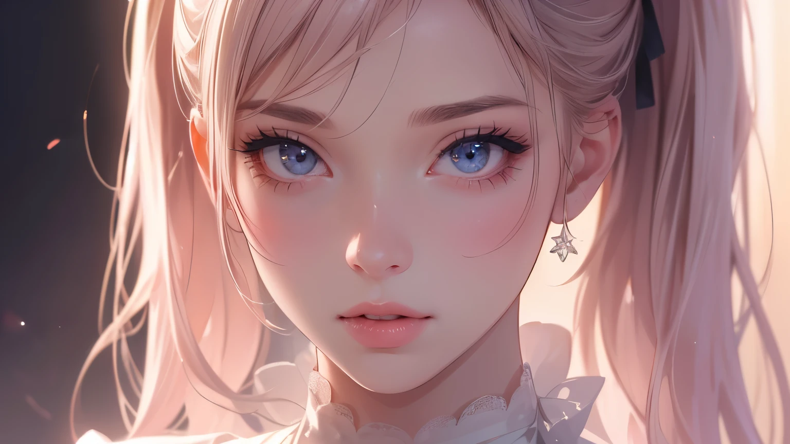 one cute girl in a studio, beautiful detailed eyes, beautiful detailed lips, extremely detailed eyes and face, long eyelashes, twin tails, pink ribbon, frilly skirt, t-shirt, (best quality,4k,8k,highres,masterpiece:1.2),ultra-detailed,(realistic,photorealistic,photo-realistic:1.37),studio lighting,portrait