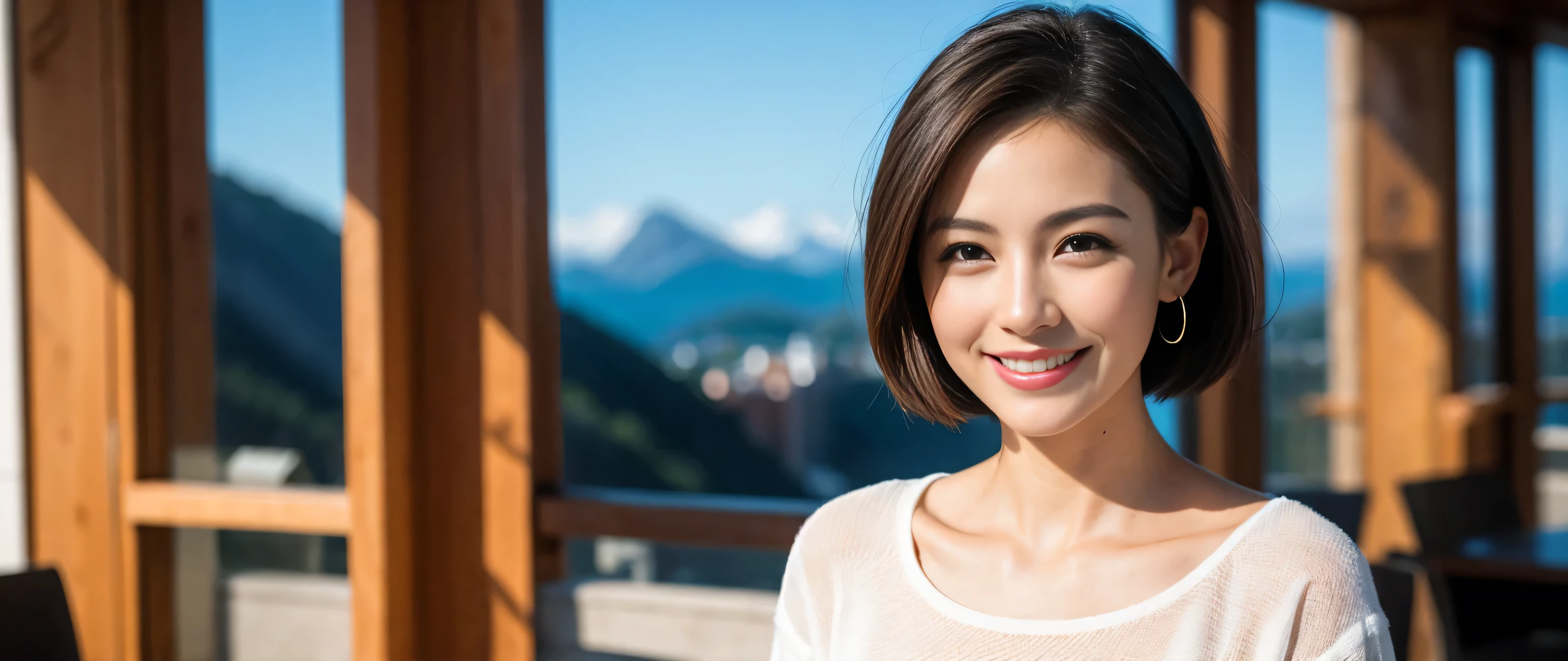 (highest quality、8k、masterpiece:1.3)、Beautiful woman with perfect figure:1.4、Dark brown hair、wine 、2 people、Highly detailed face and skin、fine grain、double eyelid、テーブルにWine Glass、Facial Lighting、 Amazing view of the sunset sky and clouds、Amazing mountain views、A bright smile、A lovely woman with a smile、Bright image、 Beautiful Face, short hair, (42 years old), 39 years old, Lady、Red wine 、Appetizers、Italian food、Wine Bottle、Champagne、Sparkling wine、Two beauties、Brown Hair、Shortcuts、Long sleeve shirt、dress、Pretty Woman 1, (Slim face), (The body is slim), (Brown Hair), (Shortcuts), cheeks turn a little red,Attractive beauty、restaurant, In a prominent place (From the waist up) Nova Frog Style, actress, model, Upper Body, White wine, slim, Wine Glass, smile, (smile: 1.15), Beautiful fine grain, Depth f/2,saturation, High Contrast, Strong light and shadow,Moist Body:1.5、3D texture、Delicate eyes、Brown Hair、The hair is very shiny、