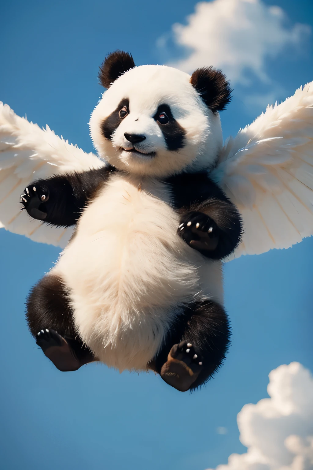 A panda with wings，Fly in the sky