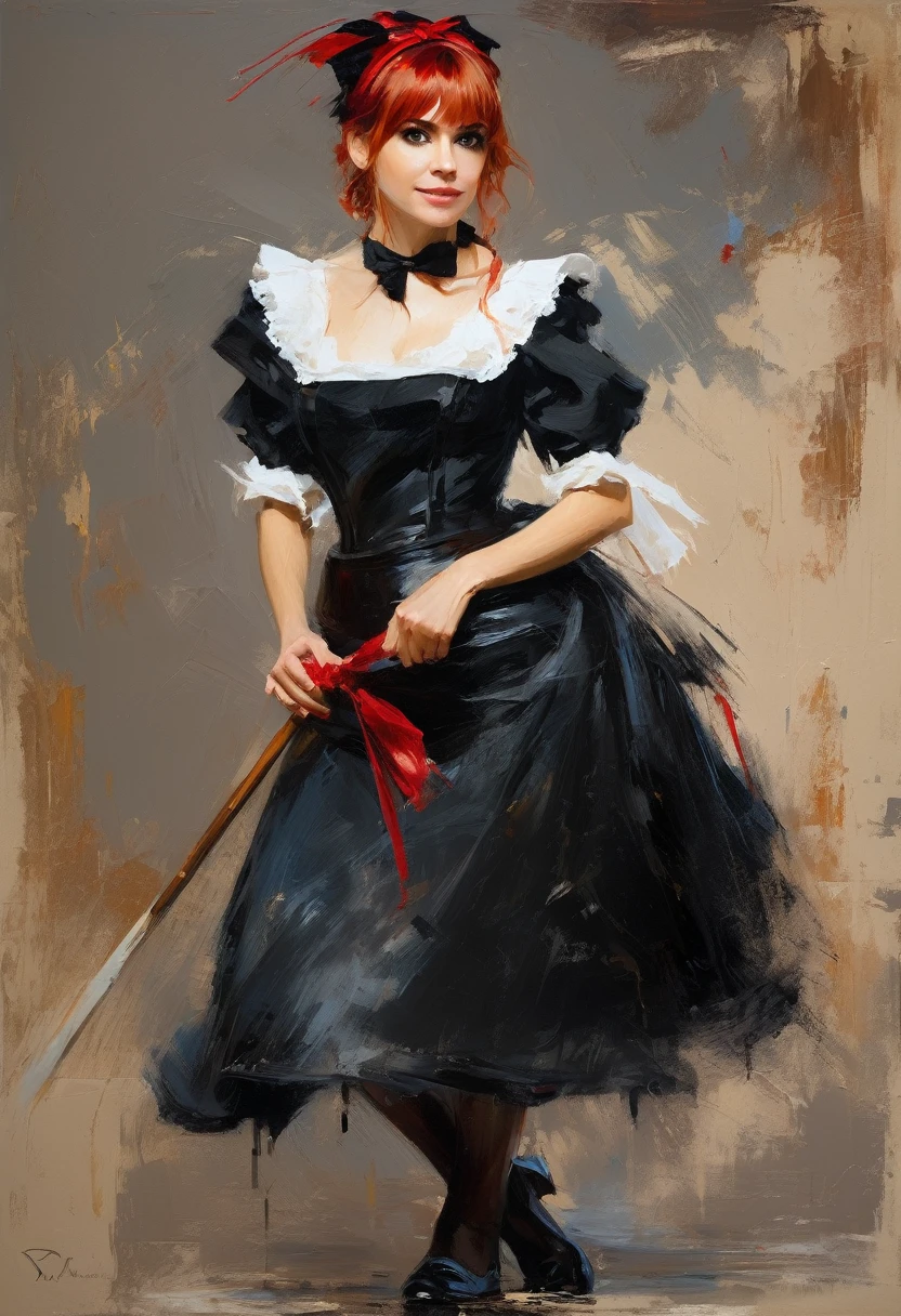 Young attractive Anna Faris dressed as a maid  ((Henry_Asencio style)), ((perfect full body detail)), magic naive art, primitivism, protogen, crimson
, ((best quality, Masterpiece)), ((Highest detail)), RAW:1,1, 8k