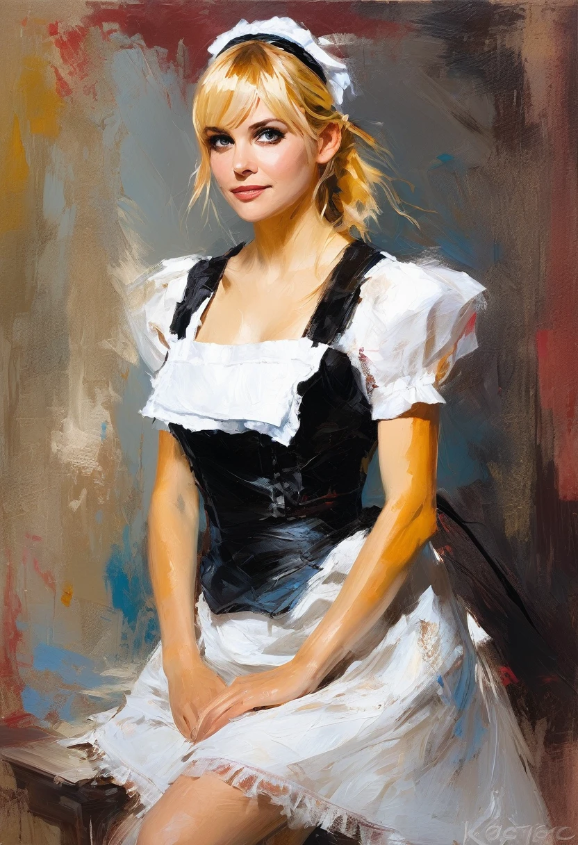 Young attractive Anna Faris dressed as a maid ((Henry_Asencio style)), ((perfect full body detail)), magic naive art, primitivism, protogen, crimson
, ((best quality, Masterpiece)), ((Highest detail)), RAW:1,1, 8k