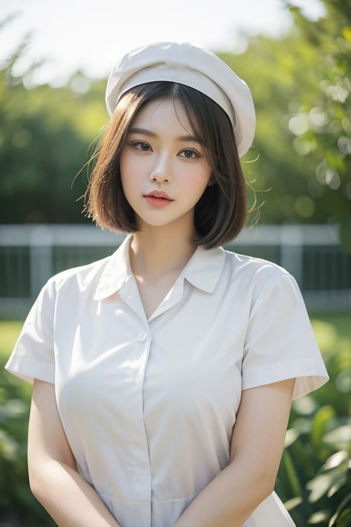 (masterpiece, best quality, realistic,photorealistic:1.5),
Photography,middle shot, Full body,clear, beautiful girl, bob hairstyle, in a white nurse uniform, hat,holding big syringe, preparing for injection, the hospital, realistic,clean, calm atmosphere, shady, focused, bright light, Bokeh, UHR Realistic image
