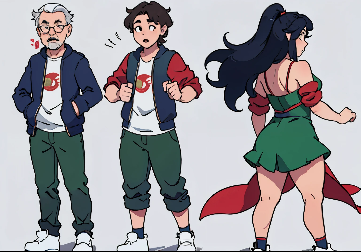 masterpiece,  best quality,gender transformation,sequence, old man, female,mtf, simple background, full body, good anatomy, hd, good details
