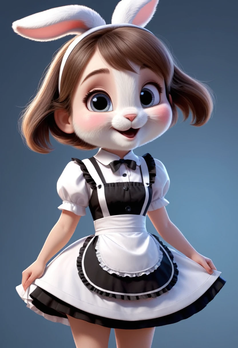 A cute little pixar character female rabbit wearing a maids outfit