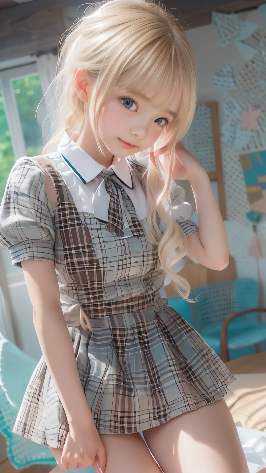 ((sfw: 1.4)), (( detailed face, cute face, detailed face, professional photography)), (((arms down) , (hands down) , master piece , best quality , highly detailed , standing , blouse, skirt , bangs , nice smile, room , indoor)), (( Shiny platinum blonde silk hair, beautiful shiny bangs, big clear sky blue eyes, very beautiful bright eye highlights, 1 Girl)), Ultra High Resolution, (Realistic: 1.4), RAW Photo, Best Quality, (Photorealistic Stick), Focus, Soft Light, (()), (( (young face))), (surface), (depth of field), masterpiece, (realistic), woman, bangs, ((1 girl))