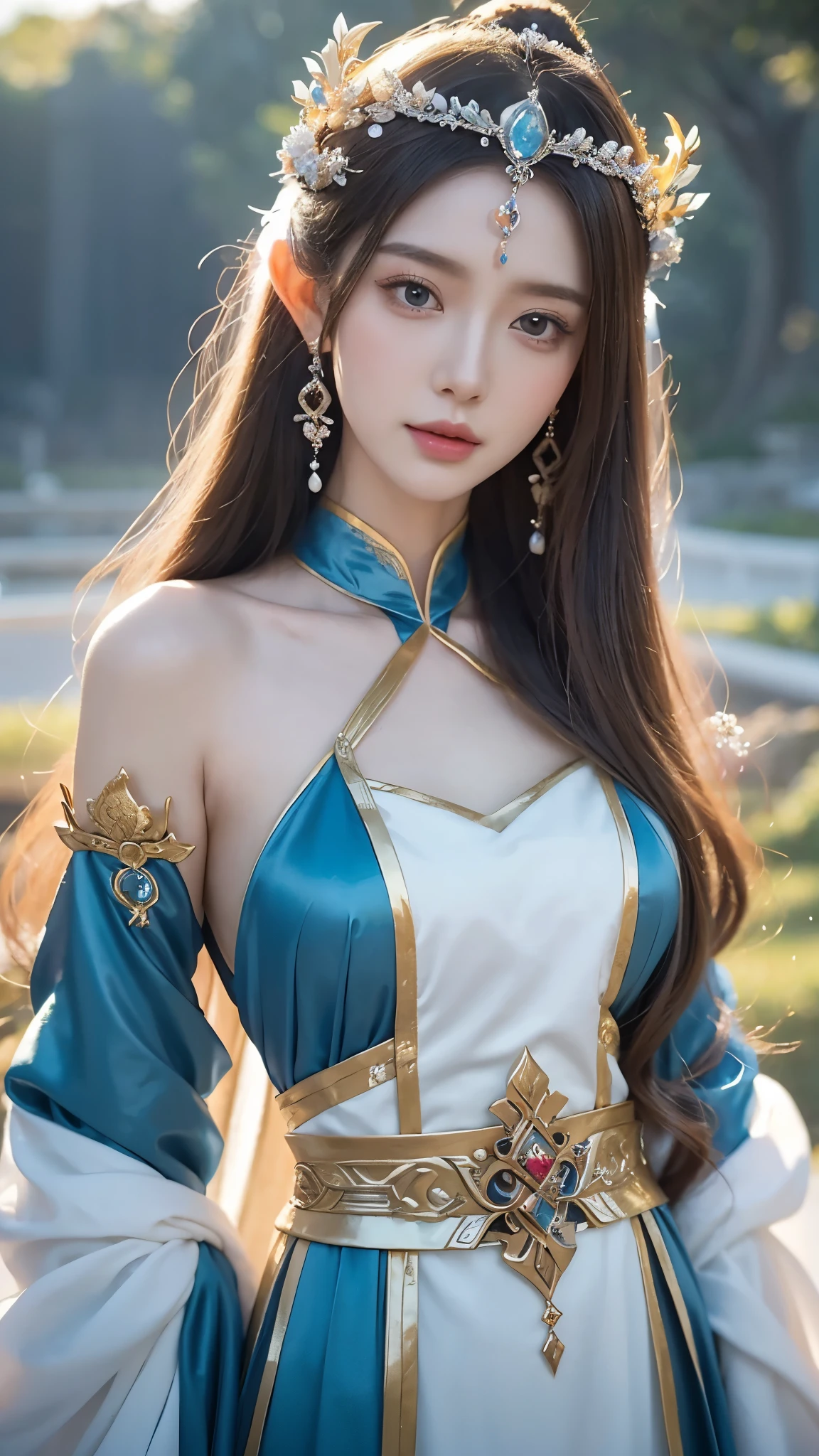 a close up of a woman with long hair wearing a white dress, a beautiful fantasy empress, beautiful and elegant elf queen, ((a beautiful fantasy empress)), palace , a girl in hanfu, beautiful elven princess, beautiful character painting, ethereal beauty, beautiful anime portrait, 8k high quality detailed art, fantasy art style, beautiful anime girl, beautiful fantasy maiden