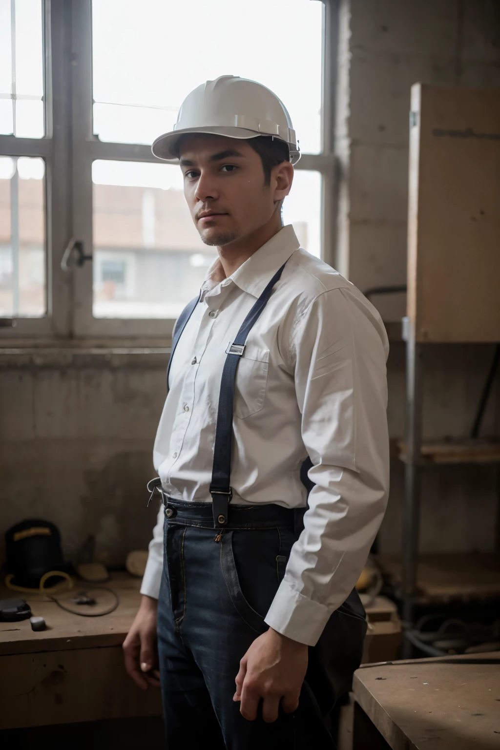 Worker or engineer standing and hat
