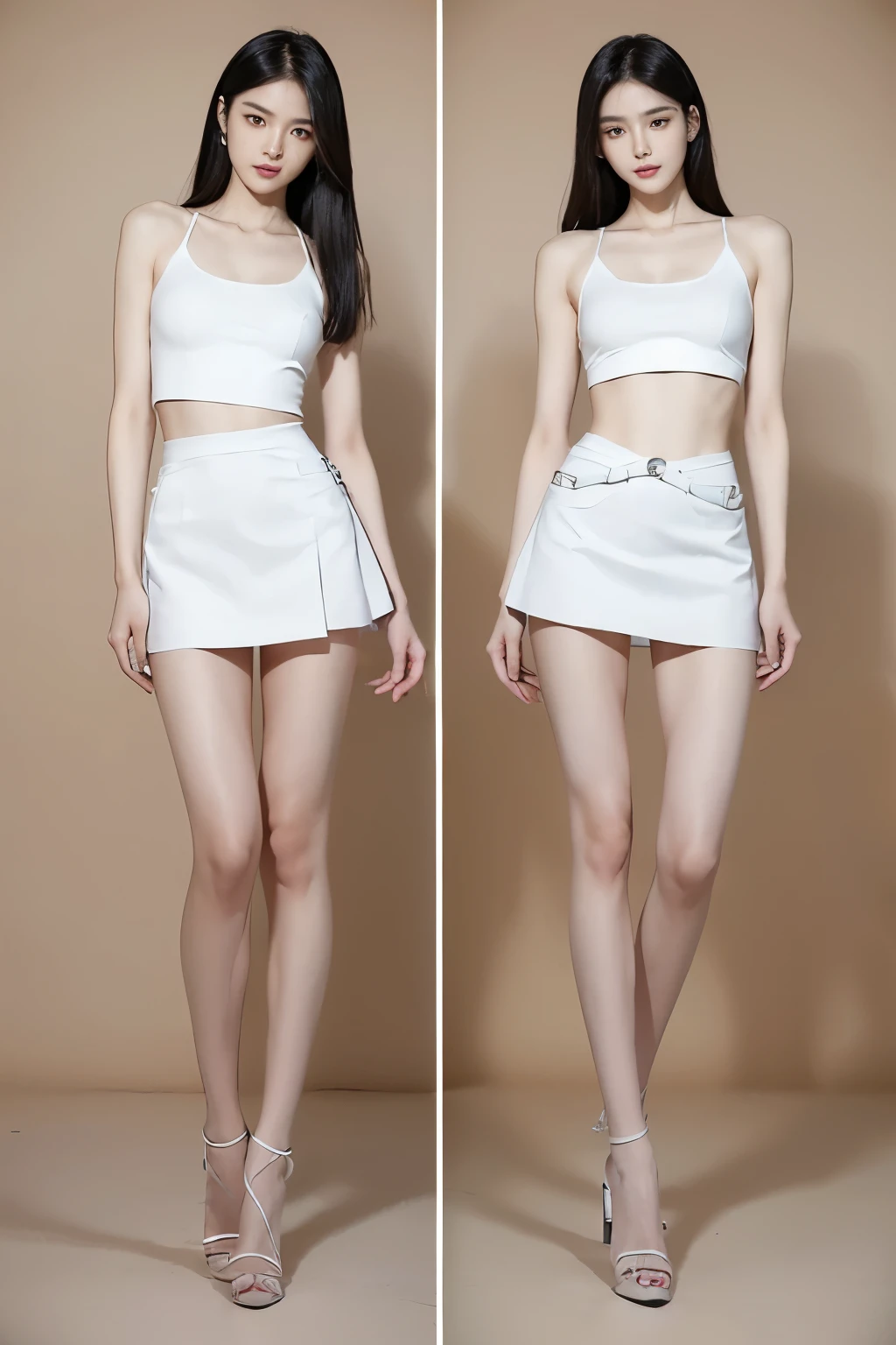 (最high quality,  8K masterpiece: 1.3),((((Both of them stand with their legs apart)))),(((Both of them have an inseam that is more than half their height.))),During menstruation,Blood from the crotch((Bare legs)),((Both of them are extremely slim))，((During menstruation)),(((Blood from the crotchが垂れている))),((They both have super slim legs)),((Both are 173cm tall)),((They are both the same height)),((Two beauties with perfect supermodel style: 1.2)), Super thin waist: 1.2, Thin buttocks,Open the navel,完璧なSuper thin thighs: 1.2),(((Both of them have amazingly slim figures.))),((Denim micro mini skirt)),((Both are 18 years old)),Erect nipples, Highly detailed face and skin texture,Symmetrical face, Beautiful Eyes, Beautiful Face,balanced eyes, Fair Asian Skin, Ultra-Realistic Details,((Slender Asian Girl)),((K-Pop Idols)), Natural Shadows,(((((Both of them take full body shots: 1.8))))),(Very small hips),Large firm breasts, Super long thighs,(Super thin thighs),(Super slim calves),((Small Ass)),Super muscular body,Super toned waist,More emphasis on the abdominal muscles，((Both of them have super-strong abs)),Super thin waist,((White high heels)),(((Both of them are extremely exposed.))),lengthen limbs,(((Standing in front of a stylish upscale restaurant))),(White short mini camisole),Hands on hips,Both of them face forward，(((Both of you should face your whole body straight ahead.))),Super long arms,Thin hands,(Long black hair),((Both of them stand up straight.)),(Keep your hips facing forward),Both of them are beautiful with 8-head body proportions.,Very thin ankles,The arms are very slender and muscular,The legs are super slender and muscular,Make your arms thinner,Super slim and muscular legs,Both of them have super long legs.,The middle of the thighs are very thin,Super muscular and extremely slim calves,Super muscular and slim thighs,Very tight waist,(Both of them have an inseam that is more than half their height.の美脚),Extremely thin thighs,Fine skin,Firm skin,(((Both of them should fit from the top of their heads to the toes of their heels.))),(((Both of them have super slim legs))),Both of them have super slim and muscular legs.,((Sunny afternoon)),Midsummer,((Low - Angle)), (((Wide open abdomen))),Super detailed, High detail, high quality, Awards,High resolution, ((Anatomically correct)),Browsing Caution