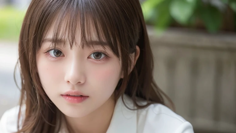 (Long Hair, bangs, Curly Hair:1.2),(Wearing a blouse:1.2),1 girl,Japanese,21 years old,(Small breasts:1.3),(highest quality,masterpiece:1.3,超A high resolution,),(Ultra-detailed,Caustics),(Photorealistic:1.4,RAW shooting,)Ultra-Realistic Capture,Very detailed,High resolution 16K human skin close-up。 Natural skin texture、,Pores、、It needs to be detailed enough to be easily identifiable。 Skin should be even-toned and healthy looking。 Use natural light and colour, Sad expression, Looking at the camera, Perfect dynamic composition, Outdoor