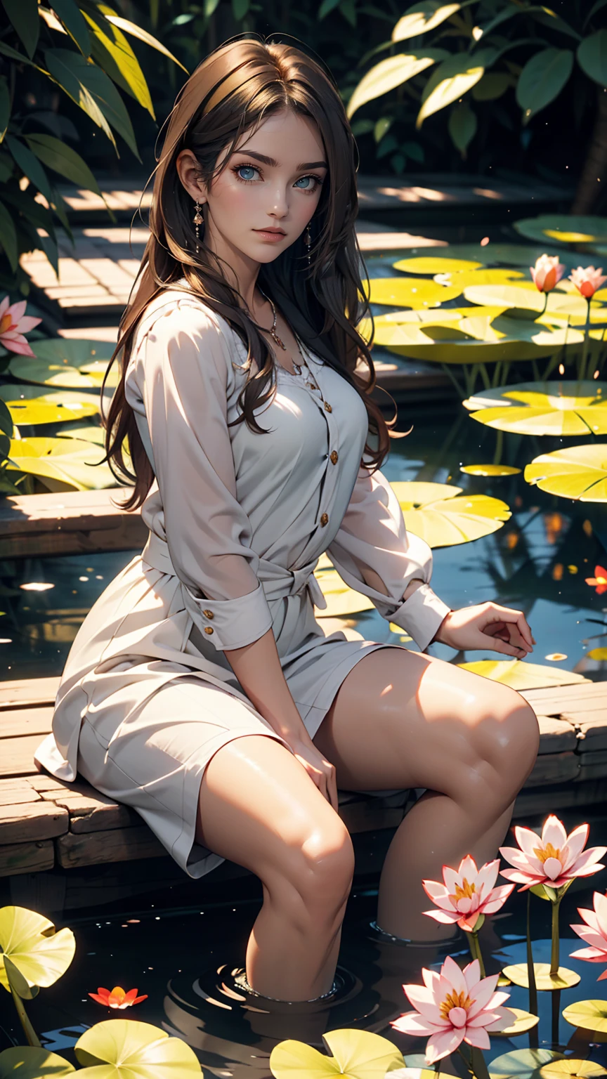Lily Pond、A young lady's misty blue classical skirt, vest and cavalier blouse、French woman、White、Silver Hair、blue eyes、Wavy hair、Smile