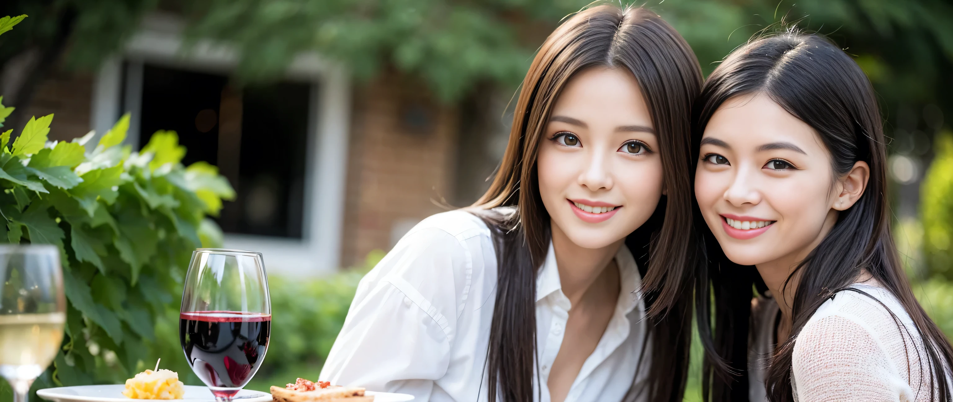 ((highest quality、8k、masterpiece:1.3))、1 male、1 female、Couple、Spouse、Couple、The body is slim、((Bob Hale、Straight hair:1.2)), (Realistic, Intricate details:1.2), Wine glass on the table、Put the light on your face、 Amazing view of the sunset sky and clouds、Amazing mountain views、A bright smile、The wonderfulness of smile、Bright image、The beauty of wine, Beautiful Face, blue eyes, The light shines on your face, Blushing, short hair,Bright Face、 (Age 37), 39 years old, red wine 、Appetizers、Italian food、Wine bottle、Champagne、sparkling wine、Two beauties、Brown Hair、Shortcuts、Long sleeve shirt、dress、Pretty Woman 1, (Slim face), (The body is slim), (Brown Hair), (Shortcuts), cheeks turn a little red,Attractive beauty、restaurant, In a prominent place (From the waist up) Nova Frog Style, actress, model, Upper Body, White wine, slim, wine glass, A wine glass placed in the center, smile, (smile: 1.15), Beautiful fine grain, Depth f/2,saturation, High Contrast, Strong light and shadow,Moist Body:1.5、3D texture、Delicate eyes、Brown Hair、The hair is very shiny、