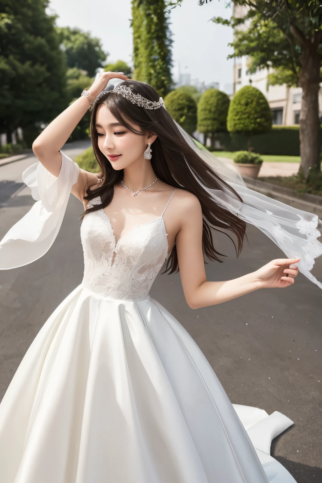 27 years old、Wedding dress、white、8 heads、luxury、The hem of the dress flutters、Adeyaka、Like dancing、