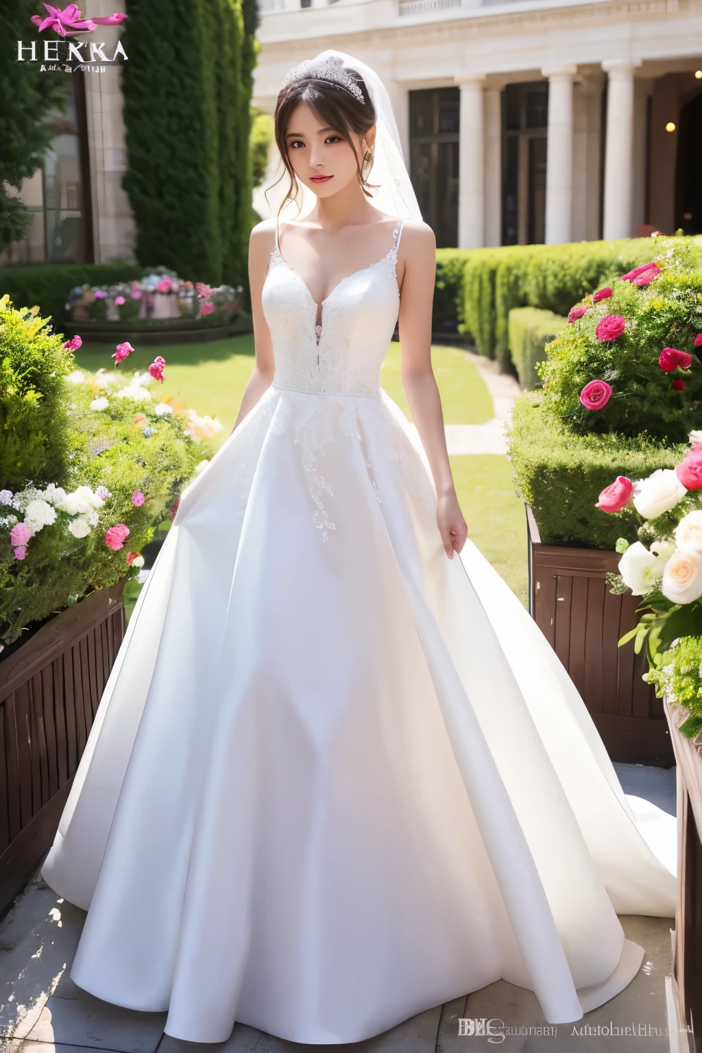 27 years old、Wedding dress、white、8 heads、luxury、The hem of the dress flutters、Adeyaka、Like dancing、