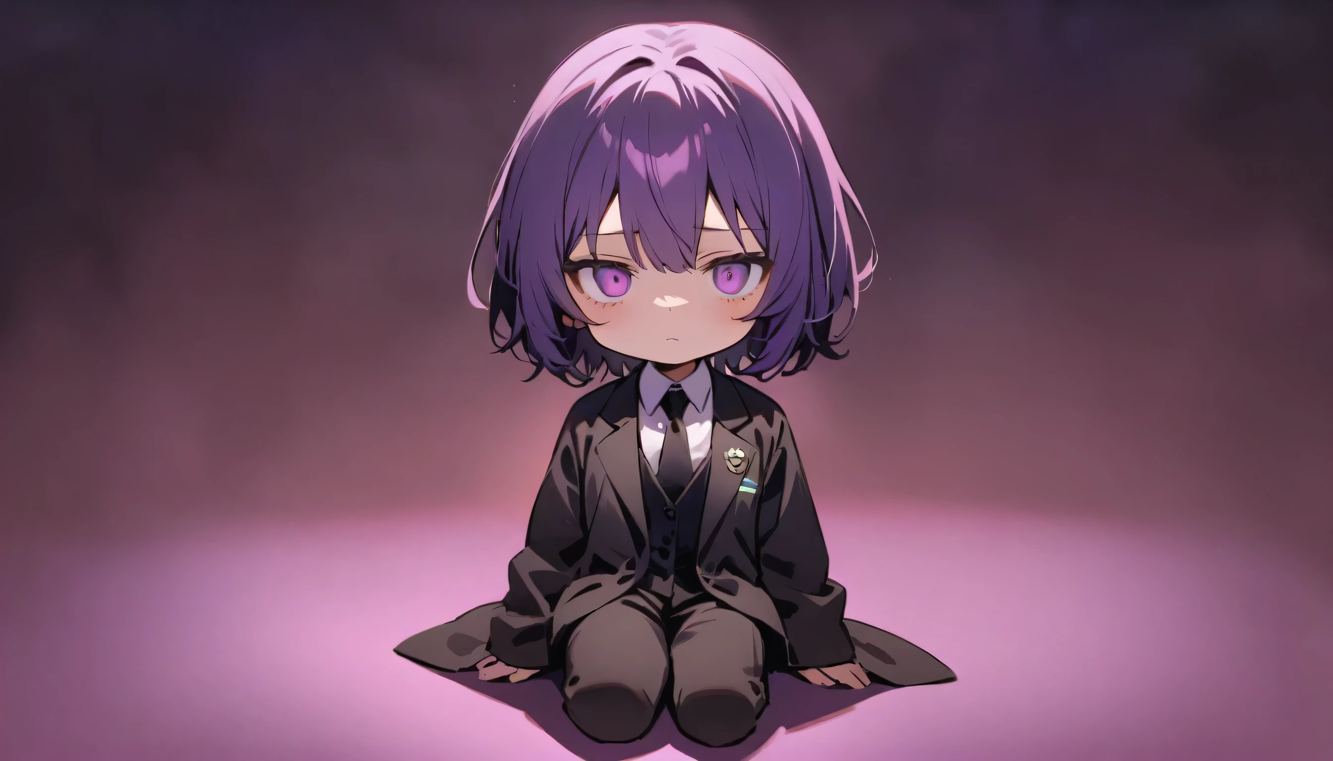 girl,nice, 1 person, Dark atmosphere, Black purple background, Gloomy face、whole body、Tired look、Corporate slave、suit、My eyes are tired、Looks sleepy、Double peace sign in the center