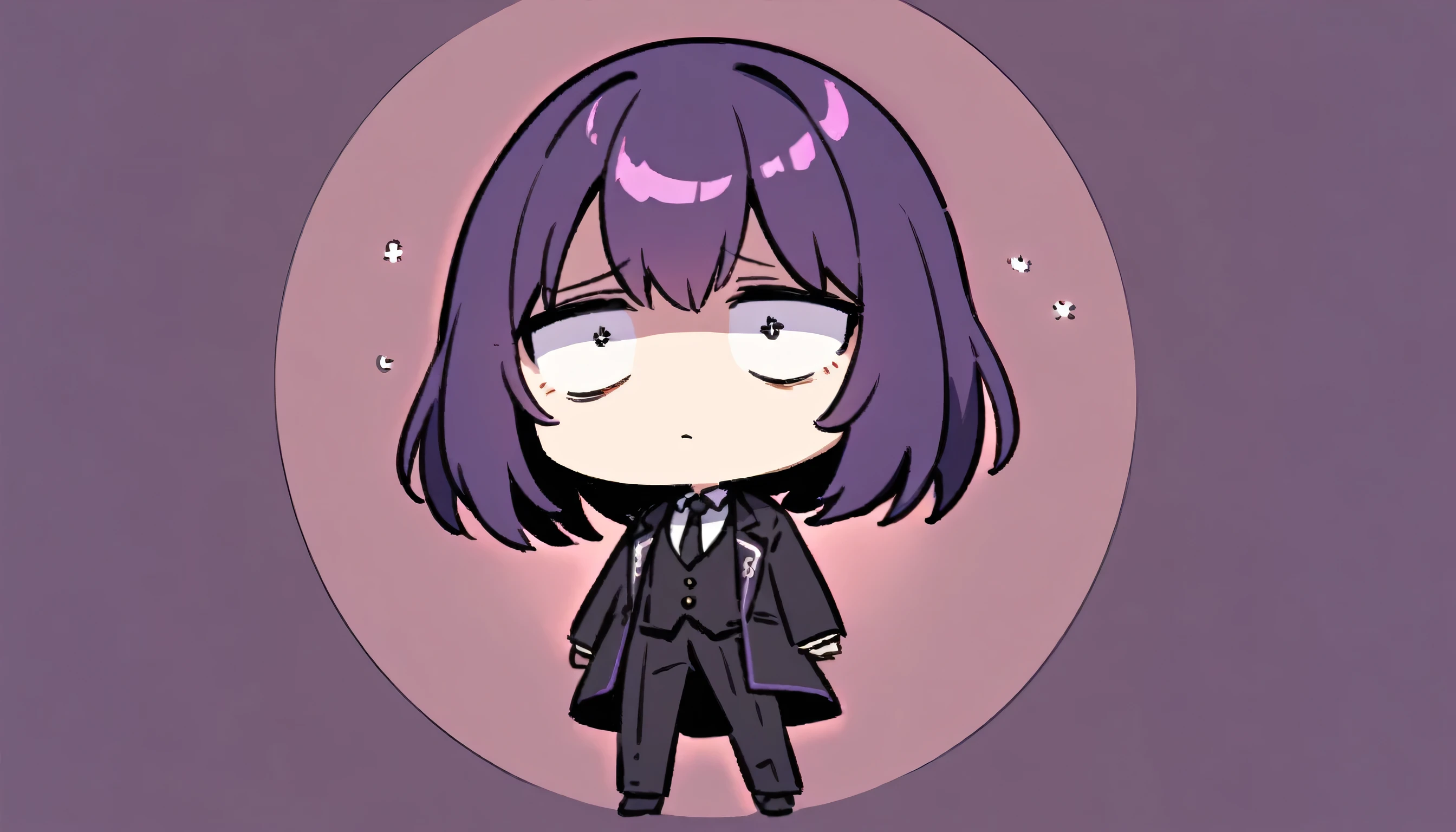 girl,nice, 1 person, Dark atmosphere, Black purple background, Gloomy face、whole body、Tired look、Corporate slave、suit、My eyes are tired、Looks sleepy、Double peace sign in the center、Dynamic Pose